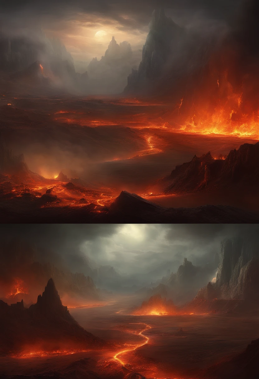 , Hellscape, The bottom of hell, The last battle in hell, apocalyptic landscape!!!!!, mustafar, Hellish ruins, ! apocalyptic landscape!!, GreatD & D The Art of Dark Sun, portal to hell, portal to hell, World of Warcraft art concept, Rescue from the underworld!!!!!!