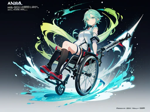 anime character with a simple clothes from Sword art Online like clothes Asuna, inspired by Sinon from Sword Art Online, official fanart, made with anime painter studio, official art, inspired by Reki Kawahara, inspired by abec ilustation, in sword art online anime style, Light Green hair and don't wear glasses, and she (woman) uses a wheelchair to get around