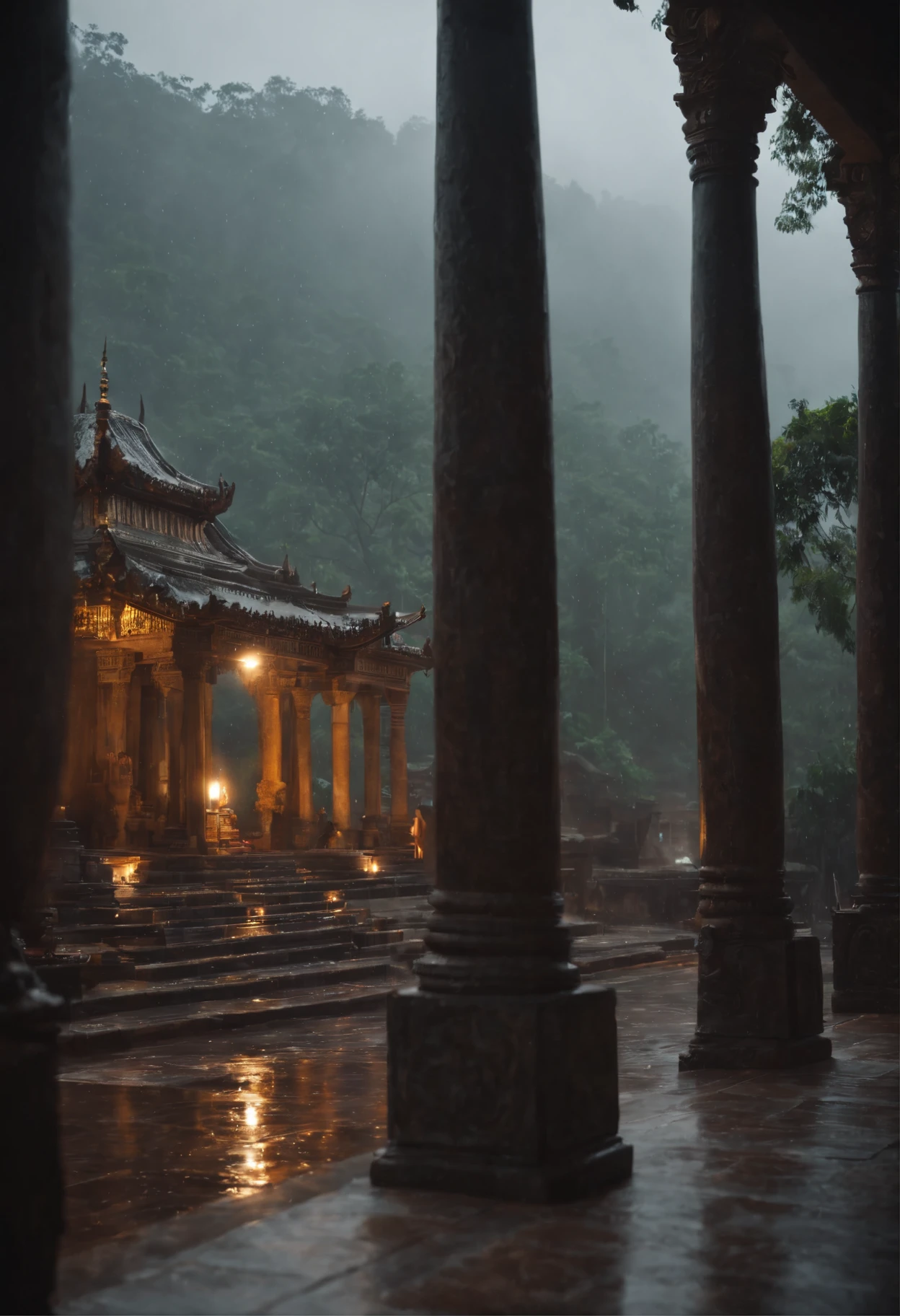 A temple where it rains