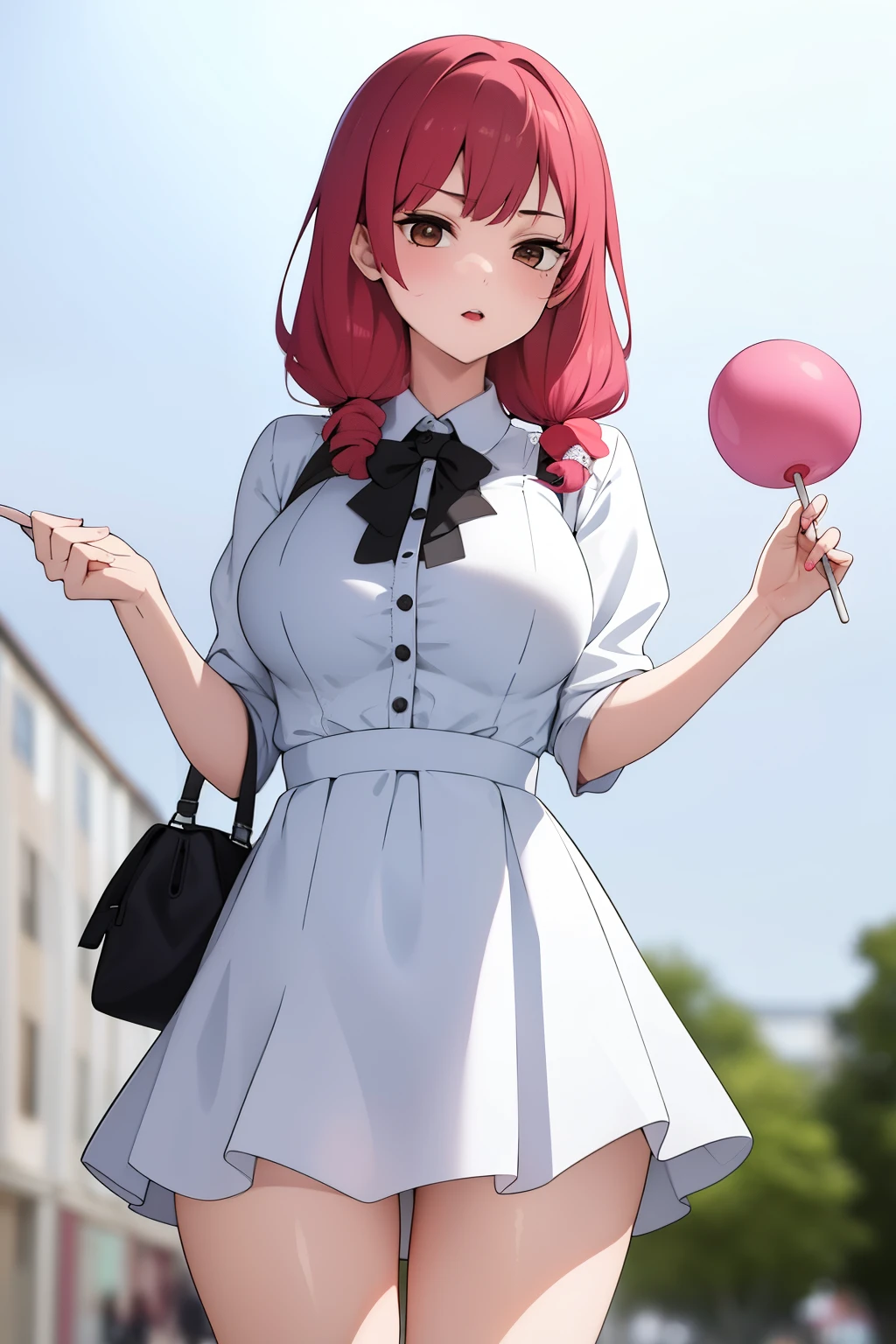 Cute girl, with a big lollipop in her hand, Large round lollipop, lollipop