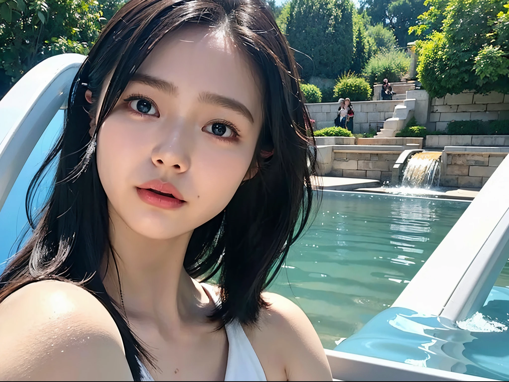 (masterpiece), realistic, cinematic light,15 year old girl, ride on a waterslide with a giant stuffed crab, splash, at Disneyland, ultra miniskirt, full body, from below and side, beautiful eyes, silver hair, perfect anatomy, very cute, (blue eyes), bio luminescent, 8 class large, 8K, human hands, character sheets, concept-art, smooth and detailed hairstyle, Fractal art, god rays, eyes shed tears while holding back the pain, open mouth and stick your tongue out, UFO, rainbows, naked