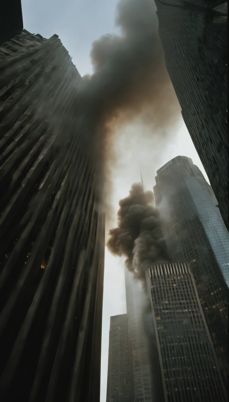 During the 2001 attacks in the U.S.，Plane crashes into two skyscrapers，Smoke billowed out。