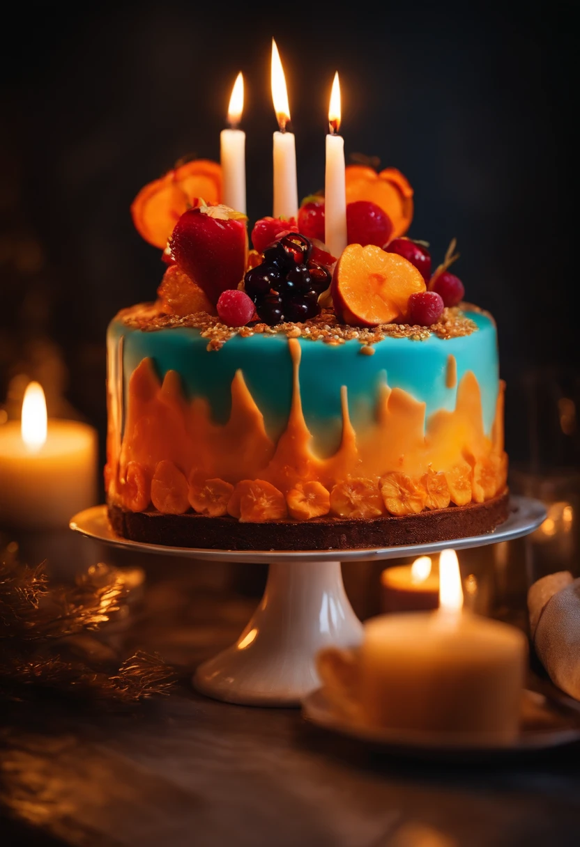 ~*~Photographic~*~ RAW closeup of gourmet cake, candle lights, sparks, flash photo BREAK 🎂🕯🕯🕯🎇🎇🎇📸
