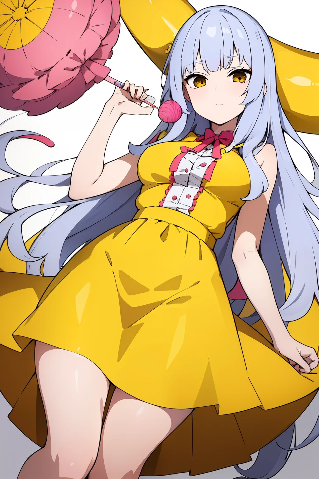 Cute girl, with a big lollipop in her hand, Large round lollipop, lollipop, Yellow clothes, Multicolored lollipop, candy, Umm Al-Candy, Draw hands better
