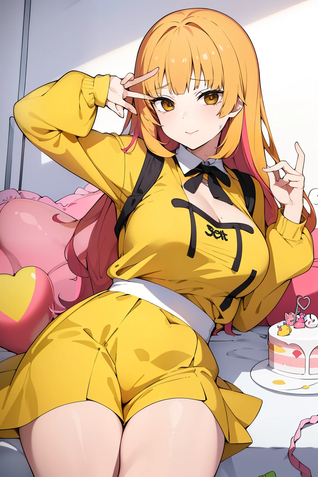 Cute girl, with a big lollipop in her hand, Large round lollipop, lollipop, Yellow clothes, Multicolored lollipop, candy, Umm Al-Candy, Draw hands better, cake and juice