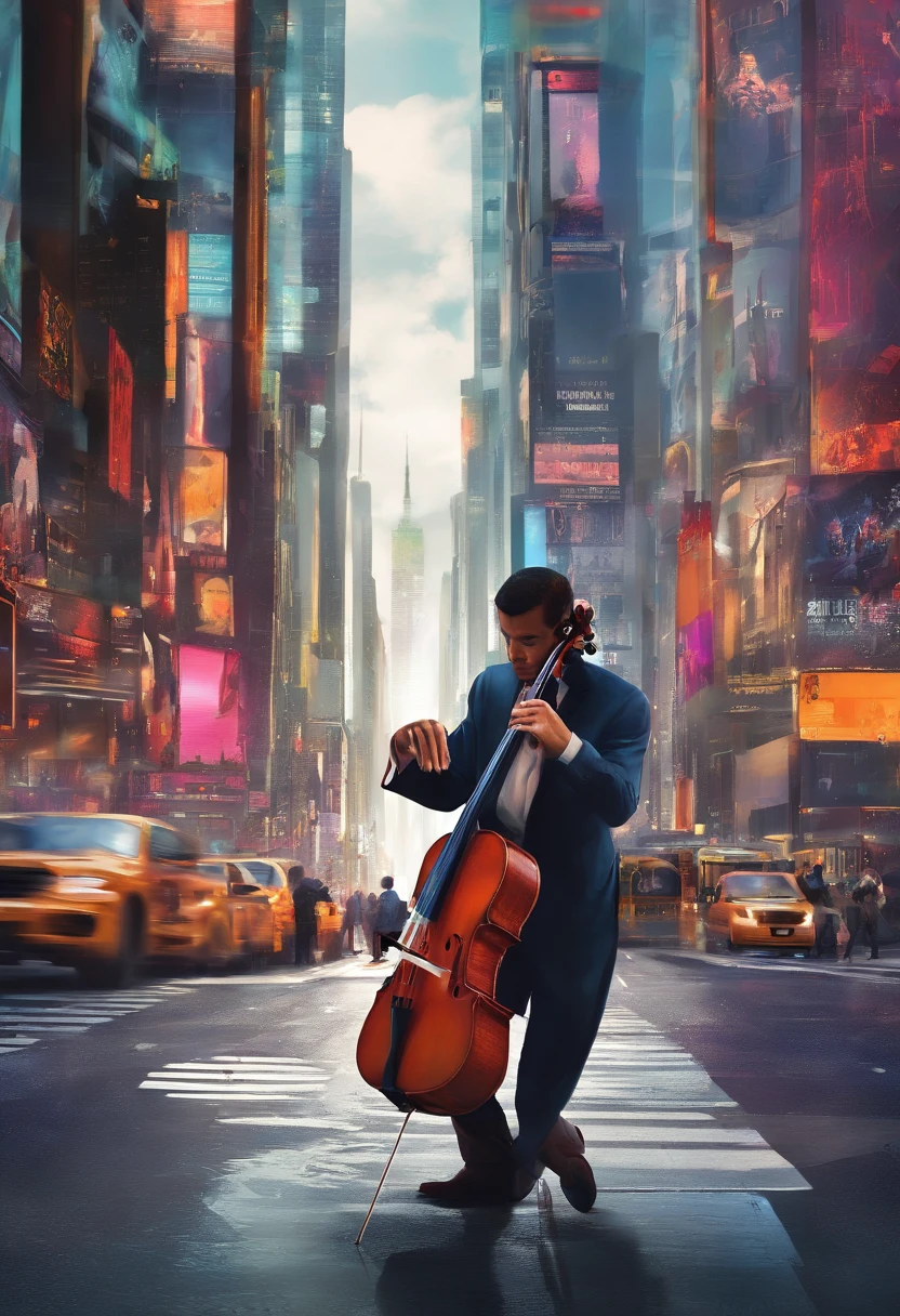 Playing the violin in the middle of the street, Times Square, New York, Elegant and beautiful ,