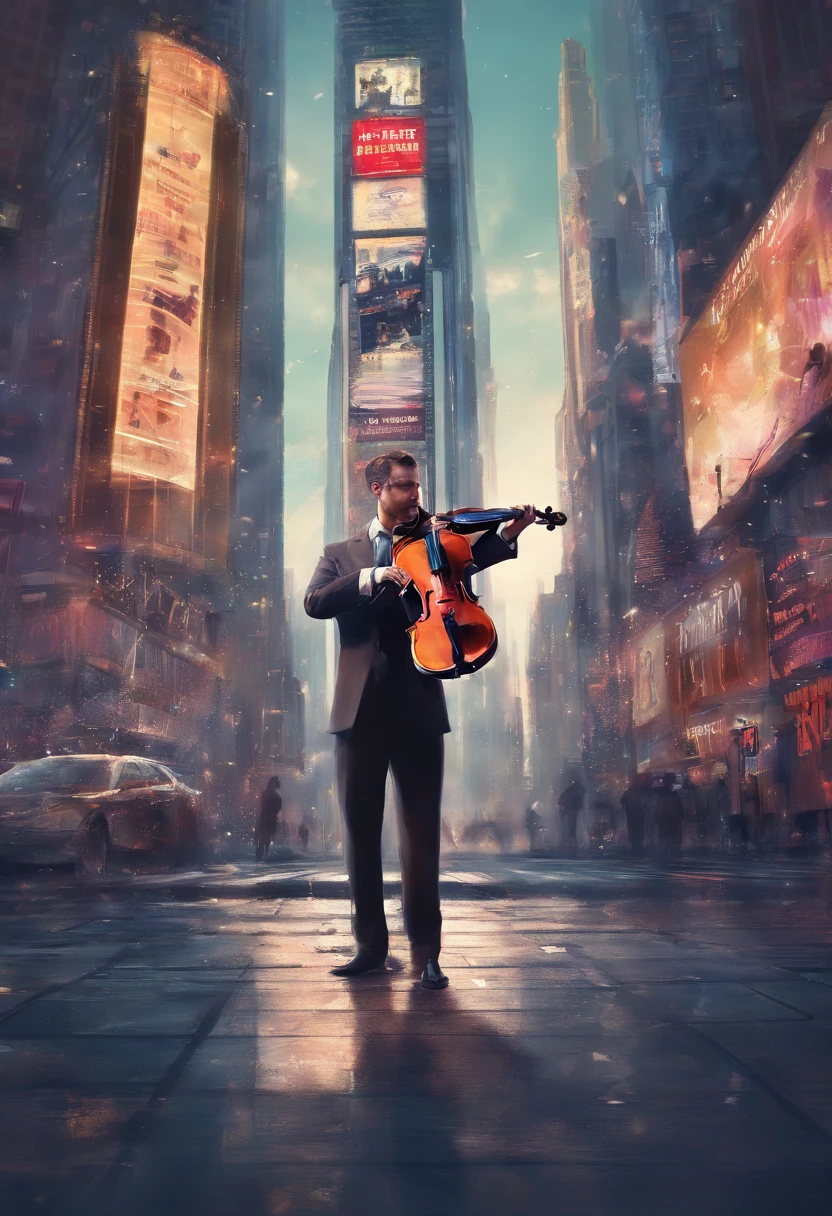 Playing the violin in the middle of the street, Times Square, New York, Elegant and beautiful ,
