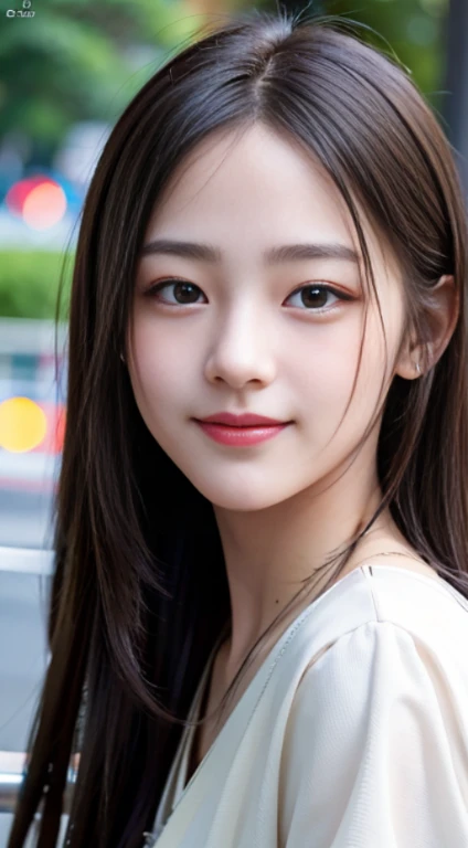 close-up, masterpiece, best quality, raw photo, photorealism, smile, beautiful girl, cute, long hair, depth of field, high resolution, ultra detail, detail, highly detailed eyes and face, sharp pupils, realistic pupils, sharp focus, cinematic lighting