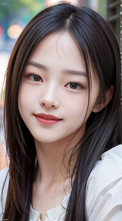 close-up, masterpiece, best quality, raw photo, photorealism, smile, beautiful girl, cute, long hair, depth of field, high resolution, ultra detail, detail, highly detailed eyes and face, sharp pupils, realistic pupils, sharp focus, cinematic lighting
