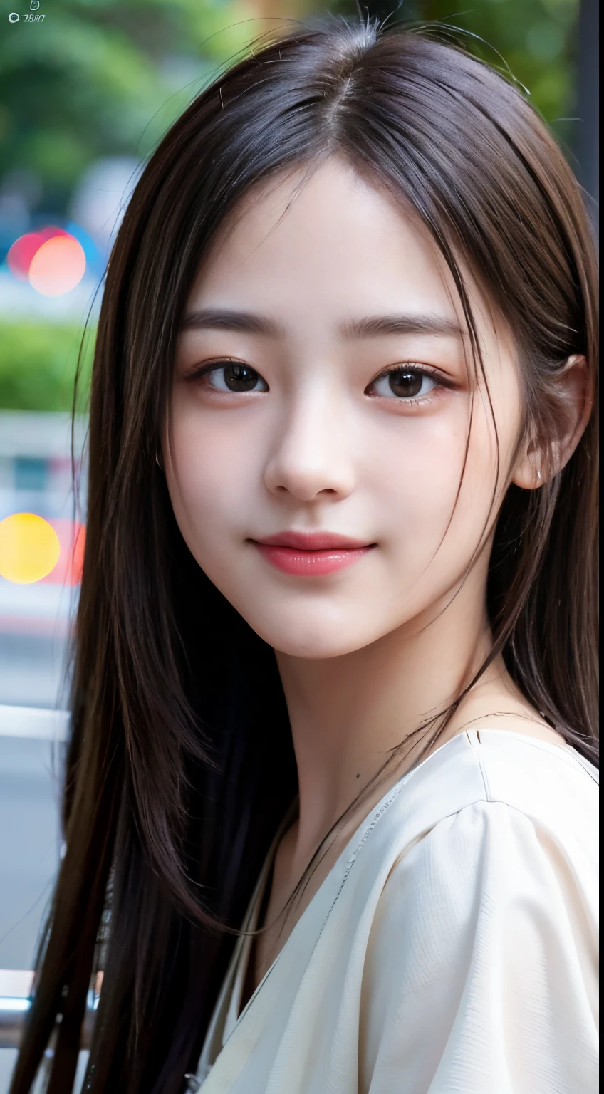 close-up, masterpiece, best quality, raw photo, photorealism, smile, beautiful girl, cute, long hair, depth of field, high resolution, ultra detail, detail, highly detailed eyes and face, sharp pupils, realistic pupils, sharp focus, cinematic lighting