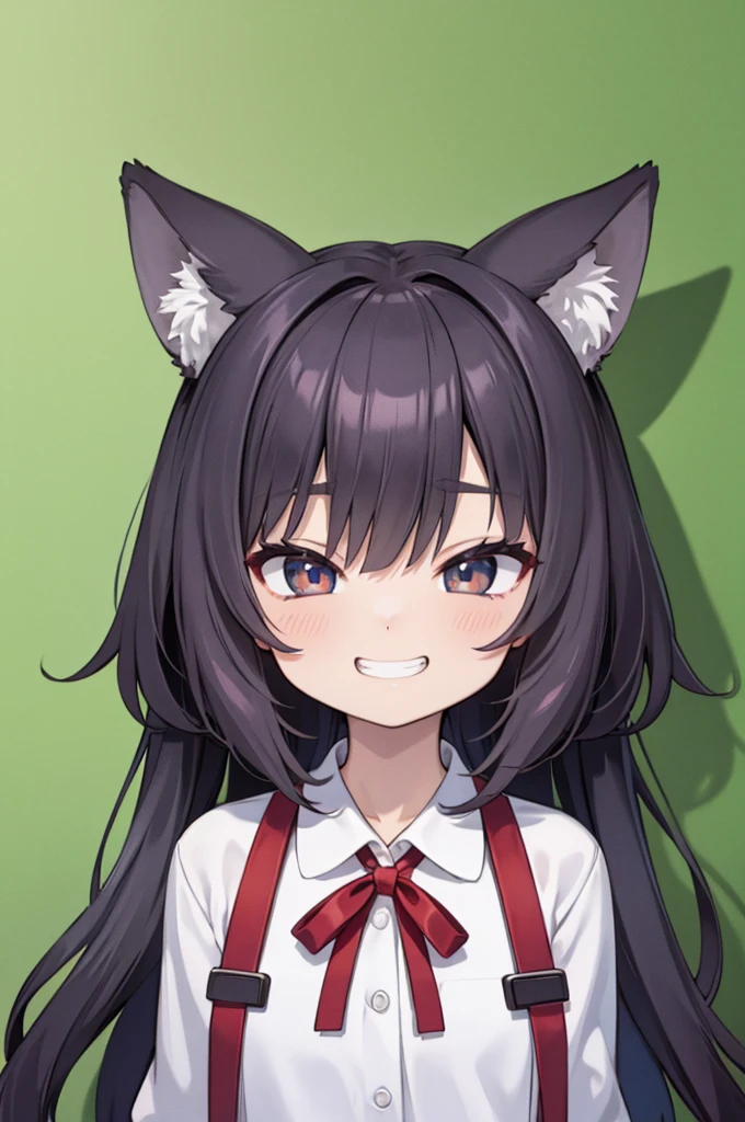 masterpiece、top-quality、ultra-detailliert、high-resolution illustrations、Ultra-high-definition CG、8k size wallpaper、offcial art、production art、Skin quality improvement、(Simple clothes:1.3)、(grin)、(Wolf Girl)、(Excited eyes)、(Big eyes)、、Primary forest