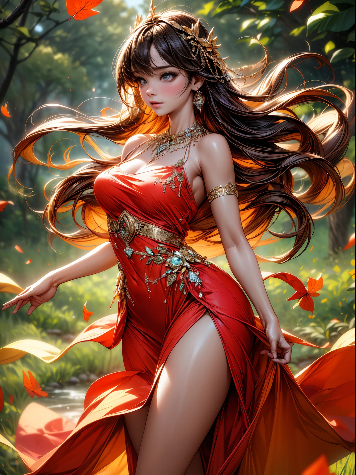 (best quality,4k,8k,highres,masterpiece:1.2),ultra-detailed,(realistic,photorealistic,photo-realistic:1.37),oil painting,beautiful girl,dancing,falling leaves,autumn colors,vibrant atmosphere,vivid expressions,flowing dress,colorful background,captivating movements,graceful posture,nature-inspired surroundings,dynamic lighting,soft sunlight,emotional storytelling,transcendent beauty,serene and ethereal scene.