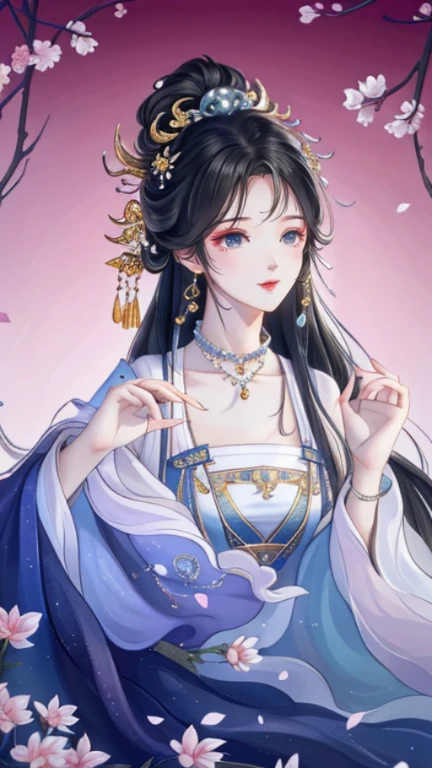 Best quality at best、tmasterpiece、A high resolution、1个Giant Breast Girl、Full body lesbian,Porcelain dress、hair adornments、choker necklace、jewely、Nice face、Physical、dingdall effect、realistically、shadow studio、edge lit、bicolor lighting、(highdetailskin:1.2)、8k ultra high definition、SLR camera、Soft lighting、high high quality、volumettic light、jumpping,photore、A high resolution、4K、8K、The background is blurred,