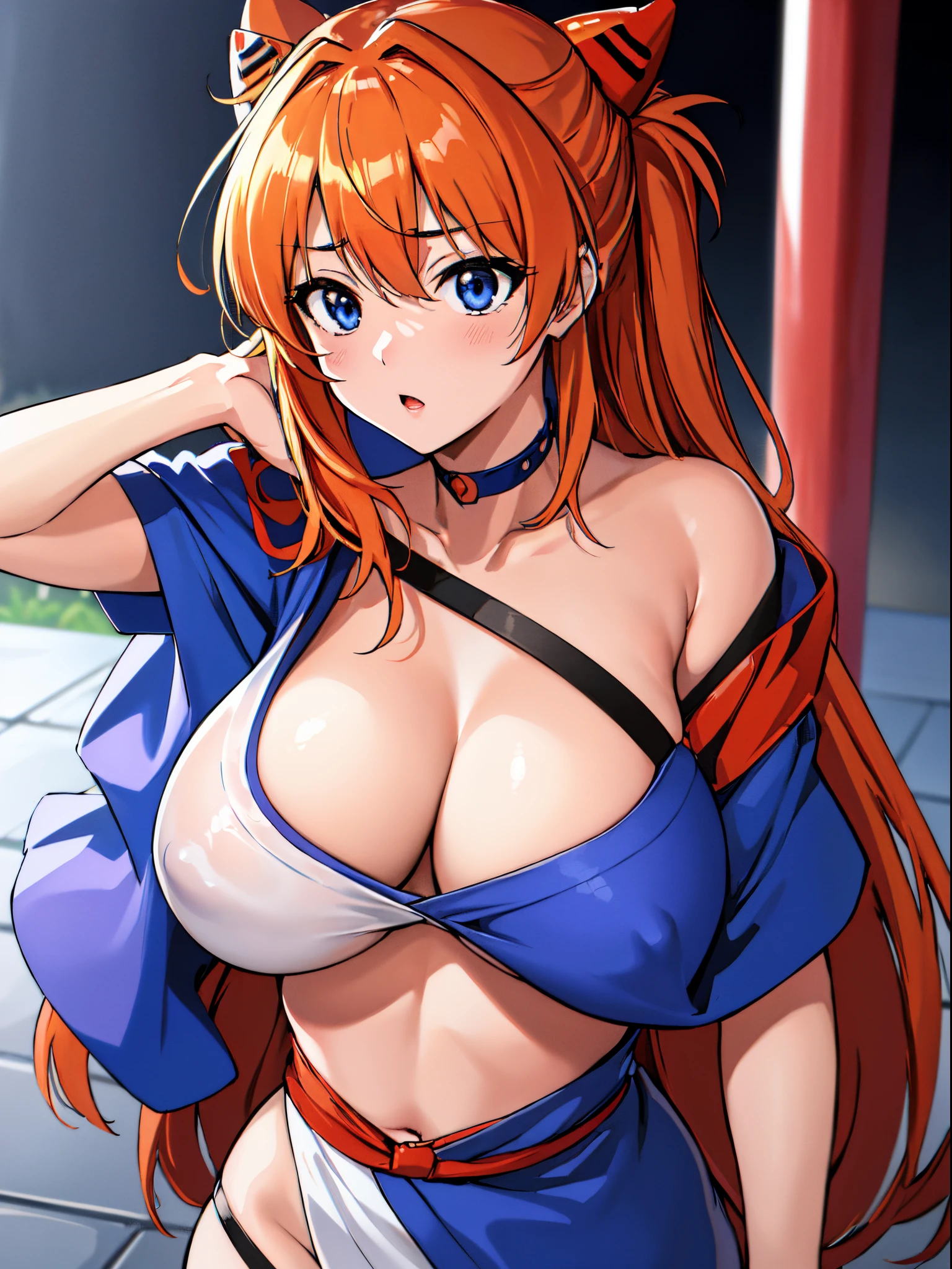 (masutepiece),(Best Quality), Asuka Langley Soryu,Soio、Blue eyes,hair between eye,headware,Interface headset,20yr old、Colossal tits,Orange hair, 、masterpiece、Soio、Big breasts、((Smaller head))、1 female、furisode、shrines、Textured skin、extremely detailed eye and face、beatiful detailed eyes、二重まぶた、huge filesize、(Increase the beauty of skin texture:1.1)、hight resolution、highlydetailed skin、top-quality、8k wallpaper、huge tits in movie lighting,、Persistent stare, Sharp eyes,