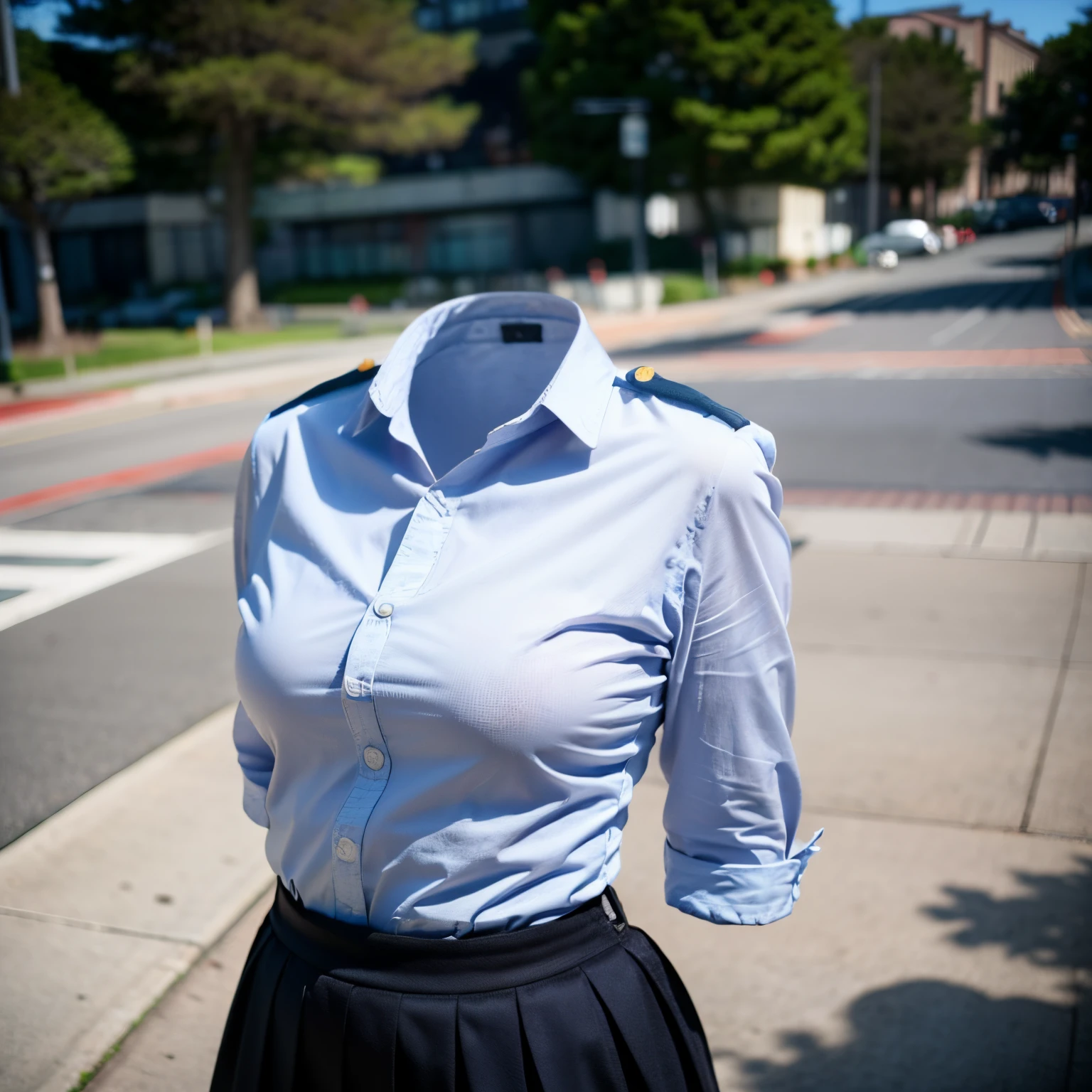 (chubby, fat), school uniform, blue blouse, school tie, in university, (cute pose), (invisible, no humans, headless, faceless:1.5), (cute big breasts), (close-up shot of hip), (8k, RAW photo, best quality, masterpiece:1.2), (realistic, photo-realistic:1.37), photon mapping, radiosity, ((Hasselblad photography)), physically-based rendering