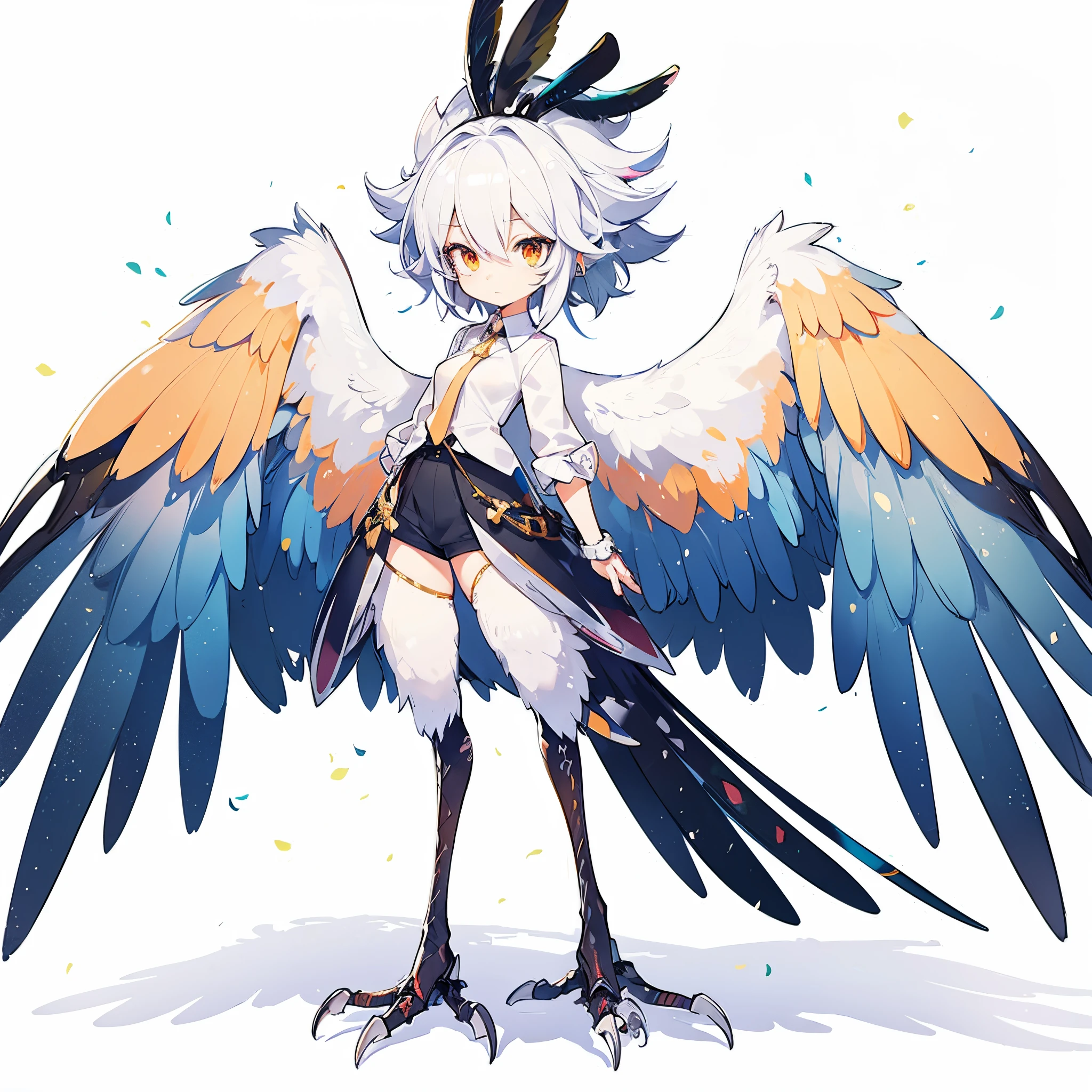 A humanoid Secretarybird. Full body image. anime style. female. quadrupedal walking.