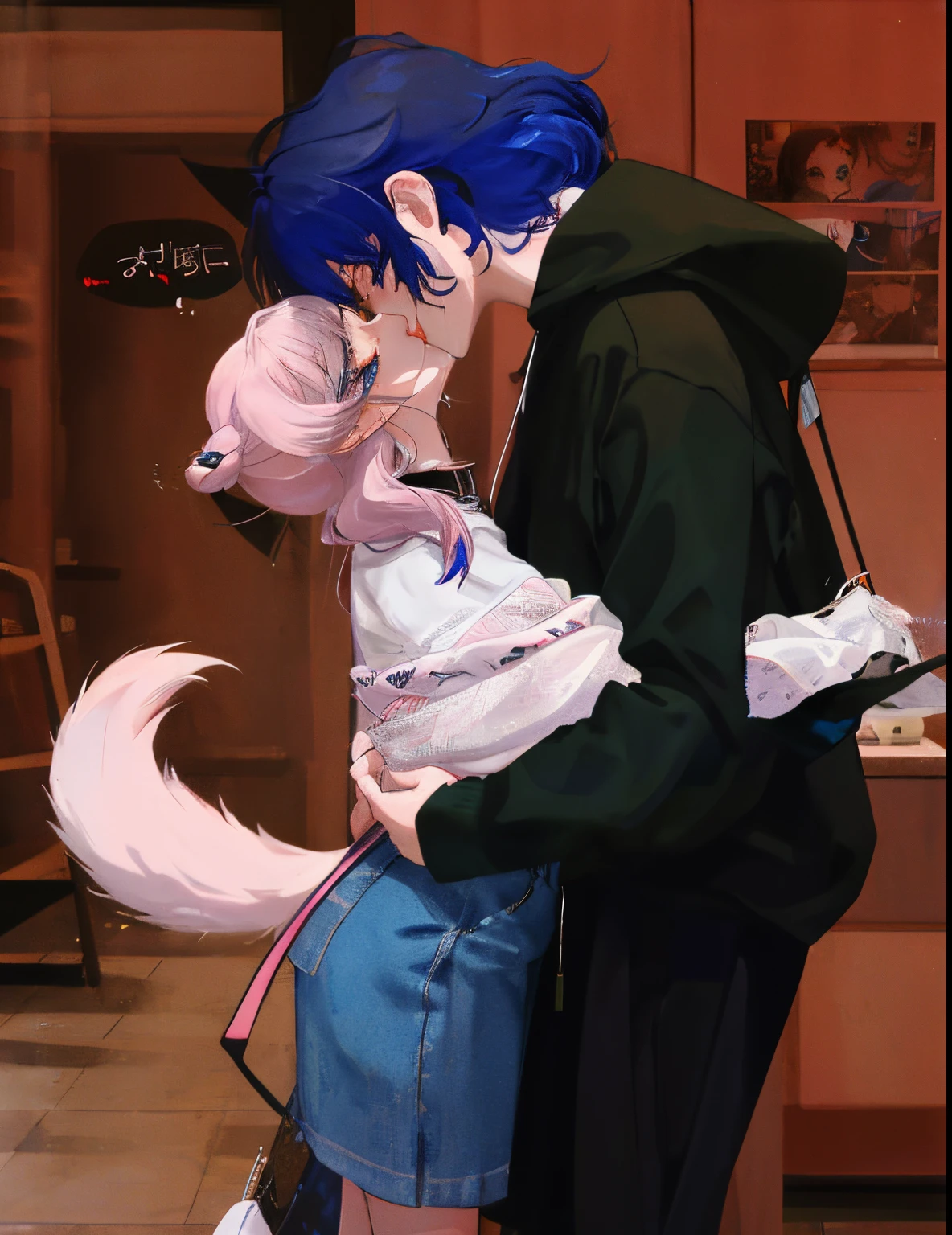 anime - style image of a woman holding a dog and a stuffed animal, kissing together cutely, kissing together, neko, hugging, couple pose, nixeu and sakimichan, 2 b, 2b, the kiss, sasoura, hi-res scan, hi - res scan, neferpitou, they are in love, hug, beautiful screenshot, master piece, kissing, couple kissing cutle, love, kiss, loving kiss, glasses on tall girl, blue eyes on small girl, good faces, kissing couple, love, space between mouths, big kiss, girls kissing, mouths, eyes behind hair, lovey dovey, yuri, gay girls, proper faces, proper faces kissing, big gay kiss, good faces, perfect face, anime girls kissing, kissing with mouths, kissing cute, first kiss