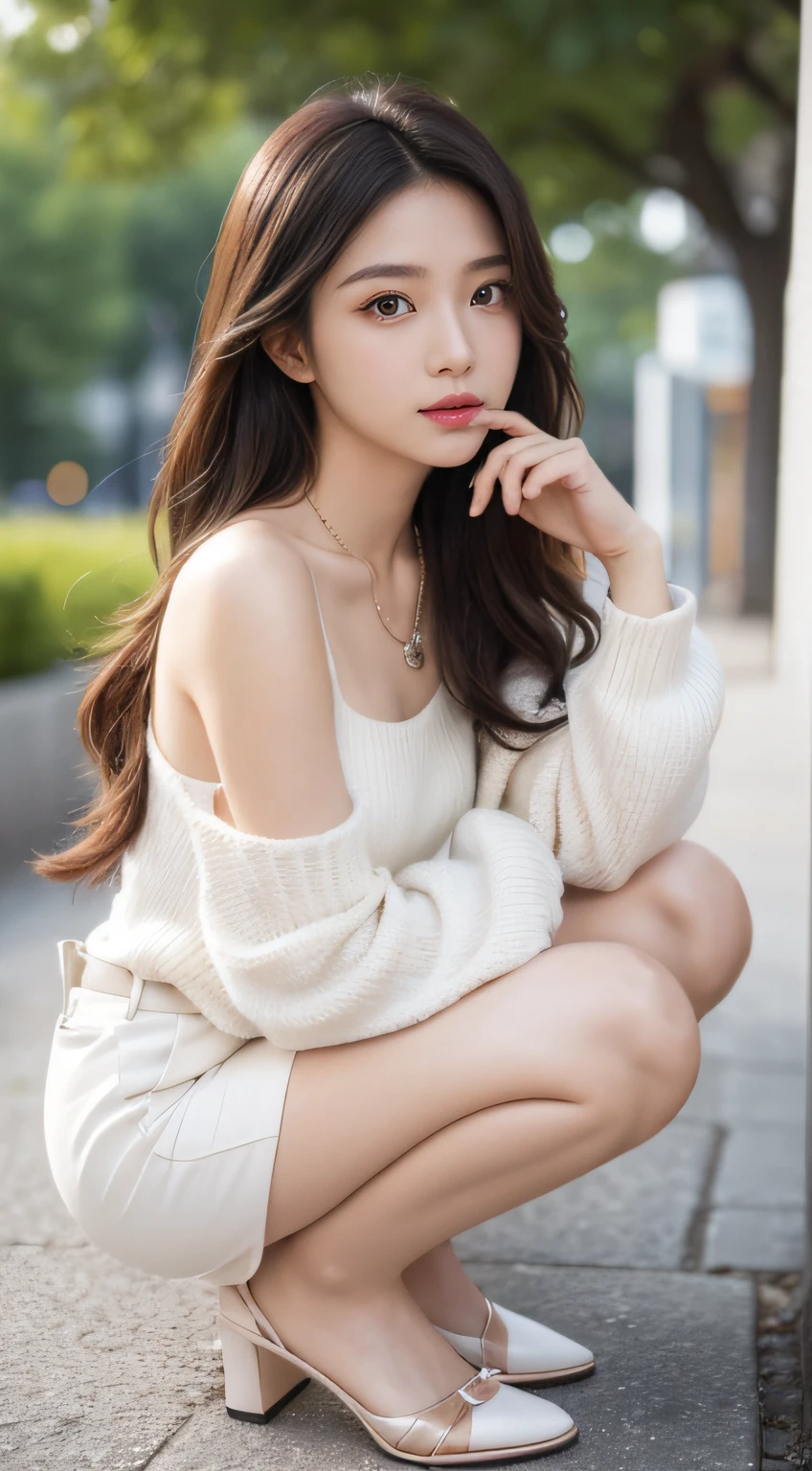 (masterpiece:1.3), (8k, realistic, RAW photo, highest quality: 1.4), Gravure photography, take a pose, 1 female, alone, (sunset beach, 8k, masterpiece:1.3)), ((a beautiful woman)) , slim abs:1.1, (( brown wavy hair, big city:1.2 )), (White Shirt Dress,take a pose, towards the camera:1.2,), wide shot, whole body, Highly detailed face and skin texture, detailed eye, double eyelid