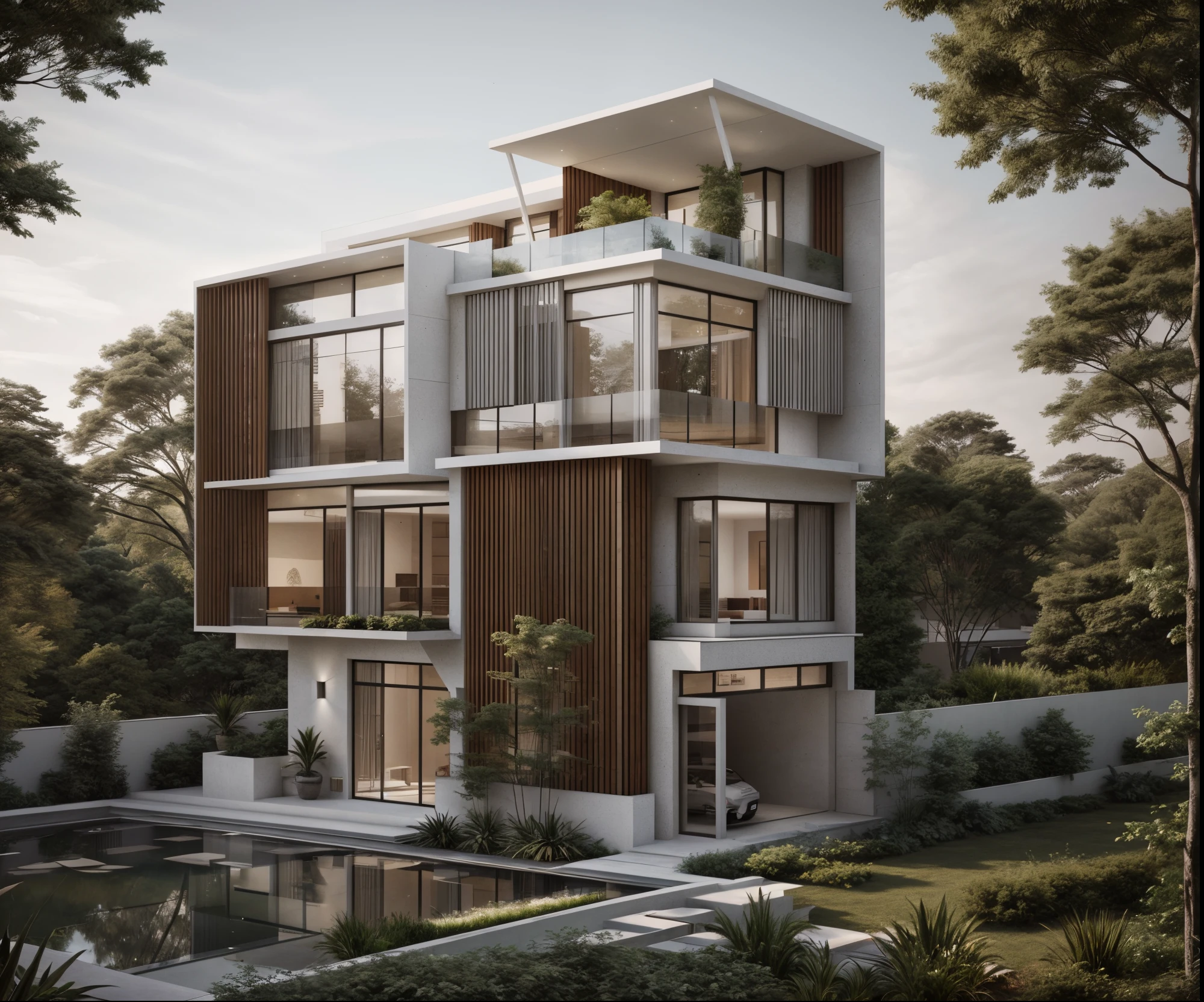 a house with a large glass window, high quality architectural art, architecture art, architectural illustration, contemporary architecture, mono,beautiful and realistic photos, busy surrounding space, realistic trees, surrounding landscape is the city, soft light, late afternoonchrome drawing, realistic architecture, architectural rendering, architectural sketch, in style of zaha hadid architect, architectural concepts, architectural concept, rounded architecture, architecture drawing, artistic drawing, exquisite architecture, beautiful artist rendering, architectural render