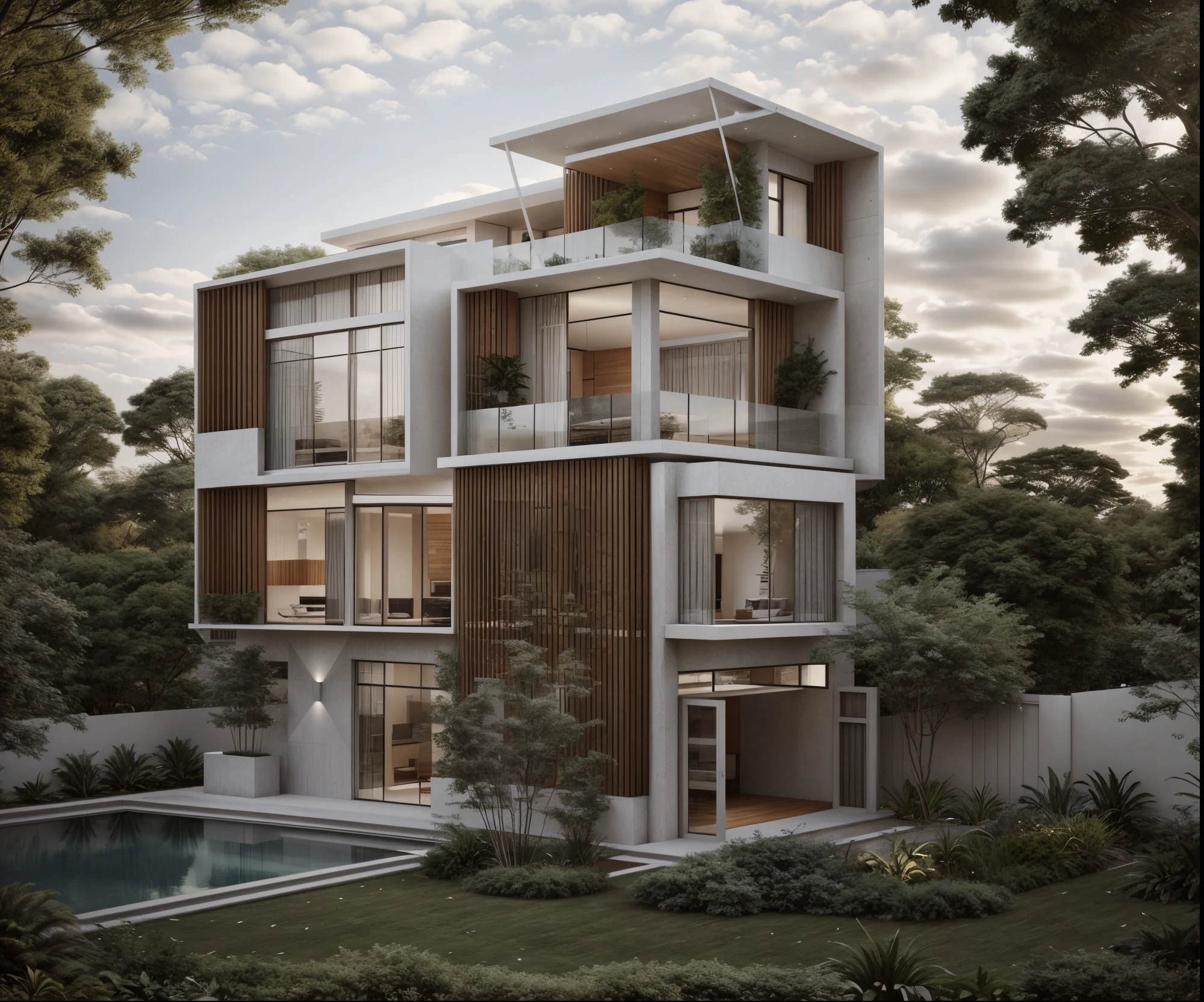 a house with a large glass window, high quality architectural art, architecture art, architectural illustration, contemporary architecture, mono,beautiful and realistic photos, busy surrounding space, realistic trees, surrounding landscape is the city, soft light, late afternoonchrome drawing, realistic architecture, architectural rendering, architectural sketch, in style of zaha hadid architect, architectural concepts, architectural concept, rounded architecture, architecture drawing, artistic drawing, exquisite architecture, beautiful artist rendering, architectural render