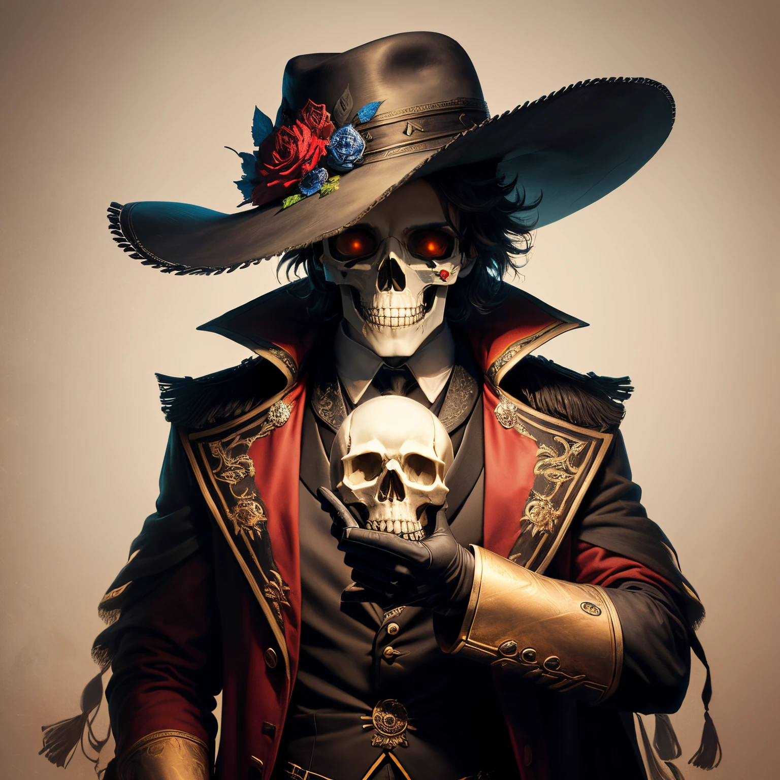 A skull with a Sombrero on with a revolver