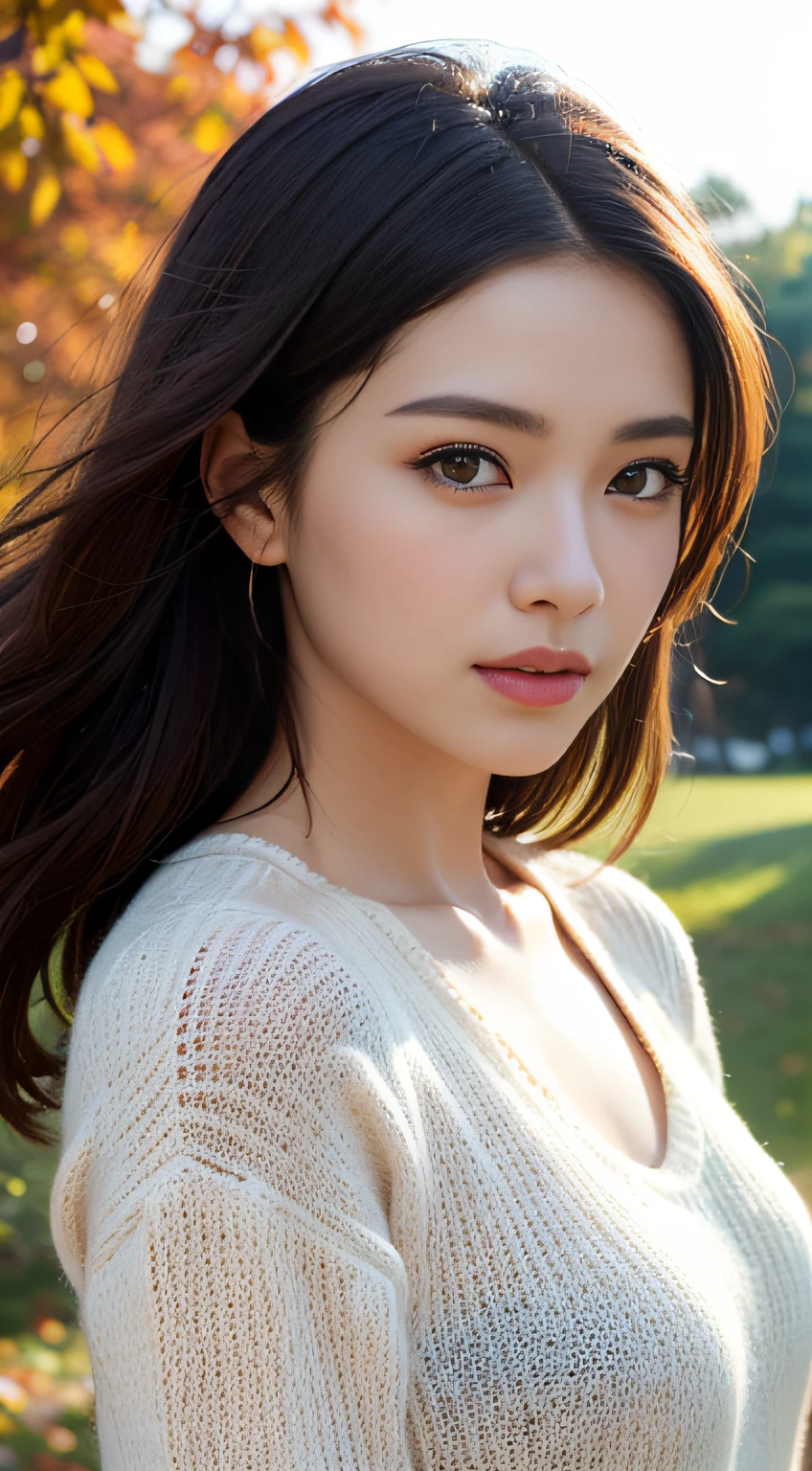 masterpiece,best quality,ultra detailed,highres,high-resolution,4k,realistic,RAW photo,((real person)),portrait photography,photorealistic,detailed skin,(delicate black eyes ), A soothing woman with sagging eyes,Calm and calm, middle hair,skinny,clothing,The wind is blowing,tareme、