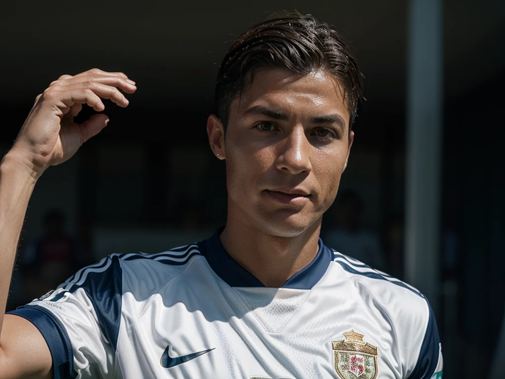 Cristiano rolando cinematic potrait realitsic in football jersey.more accurate face