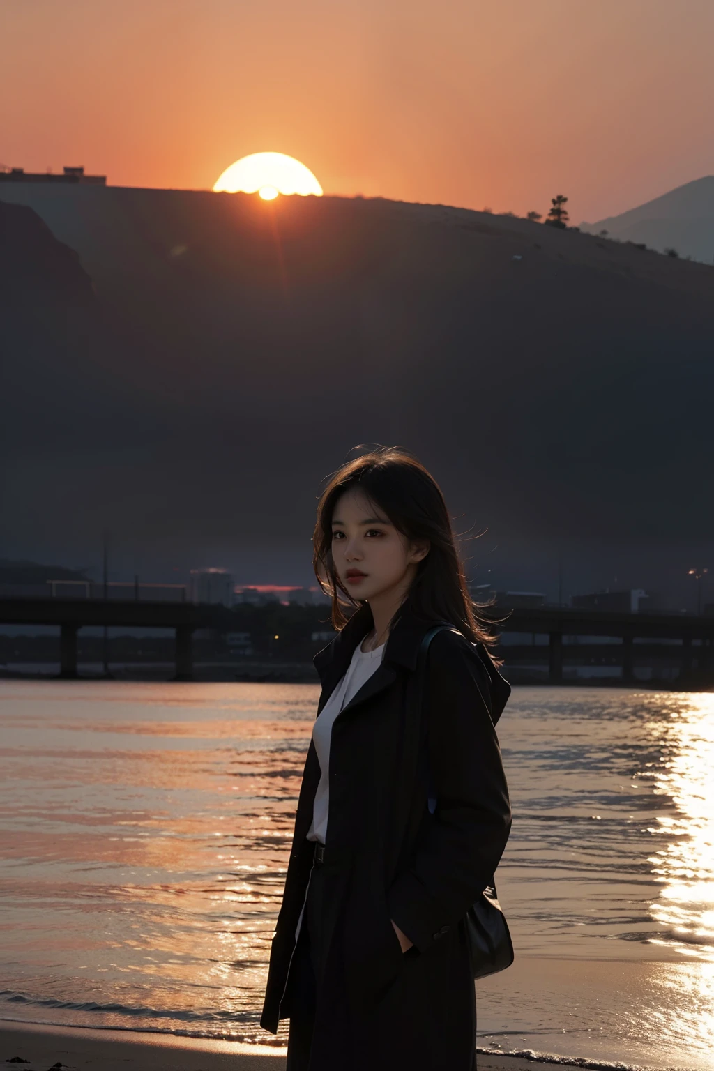 the setting sun, Artistic concept,one girls