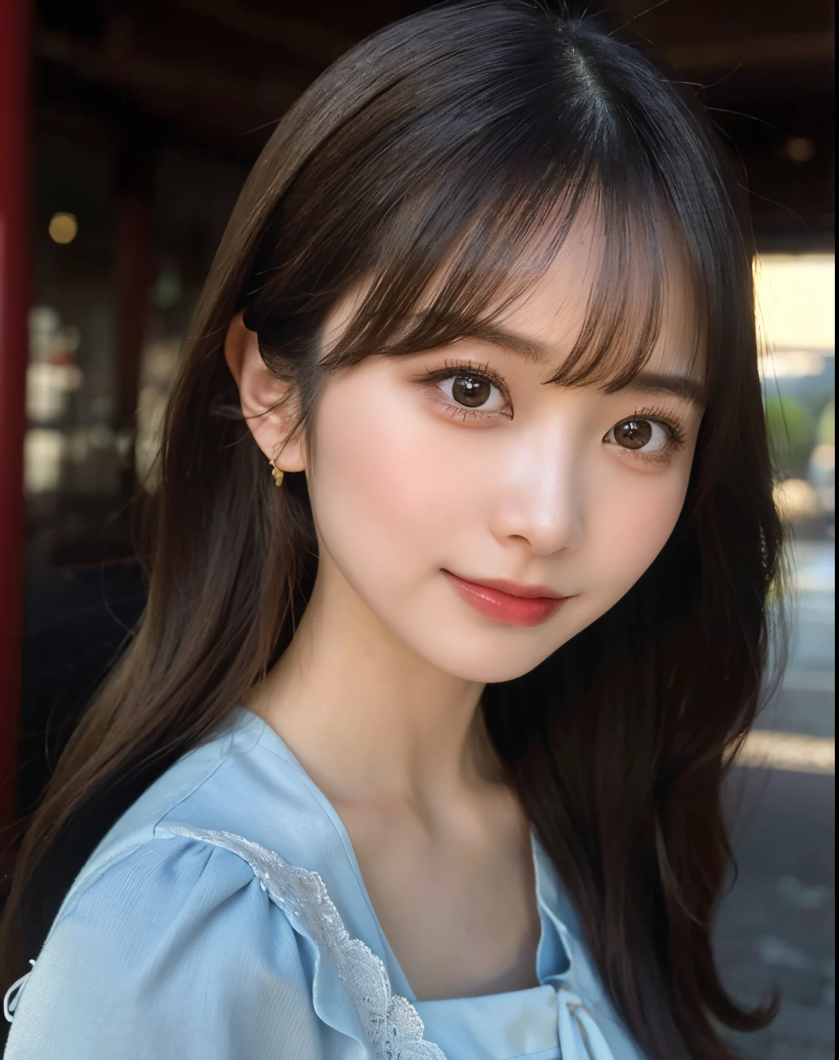 masutepiece, Best Quality, finely detail, hight resolution, Professional photos taken with Nikon、8K Wallpaper, Perfect dynamic composition, Beautiful detailed eyes、Wear sunglasses、There is a woman posing for a photo wearing a blue dress, dilraba dilmurat, young cute wan asian face, 8K selfie photo, Gorgeous young Japan woman, Beautiful young Japan woman,