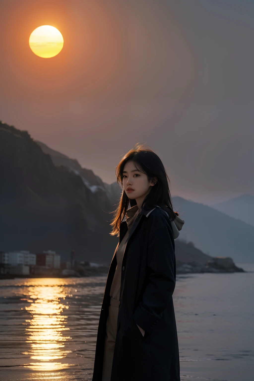 the setting sun, Artistic concept,one girls