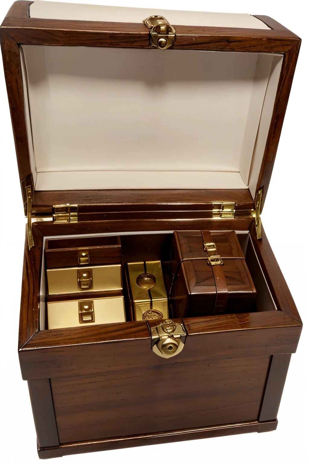 (brown treasure box), (white background), (front view)