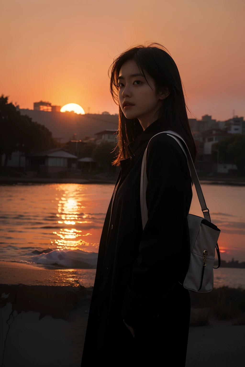 the setting sun，  Artistic concept，one girls