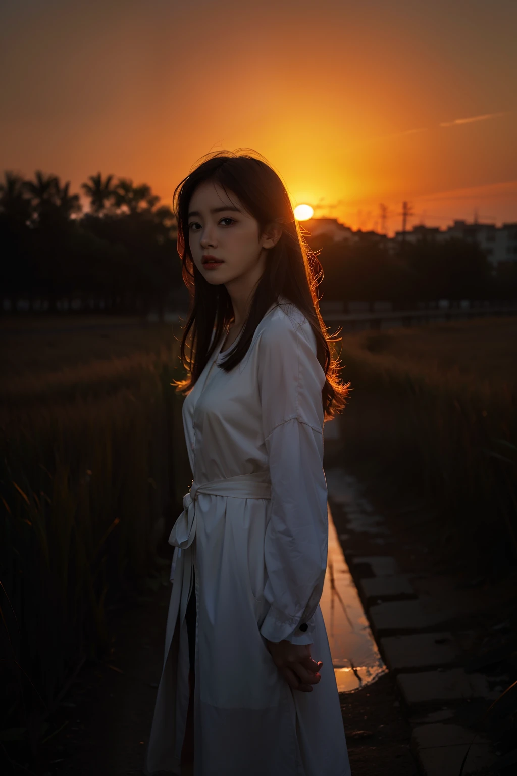 the setting sun，  Artistic concept，one girls