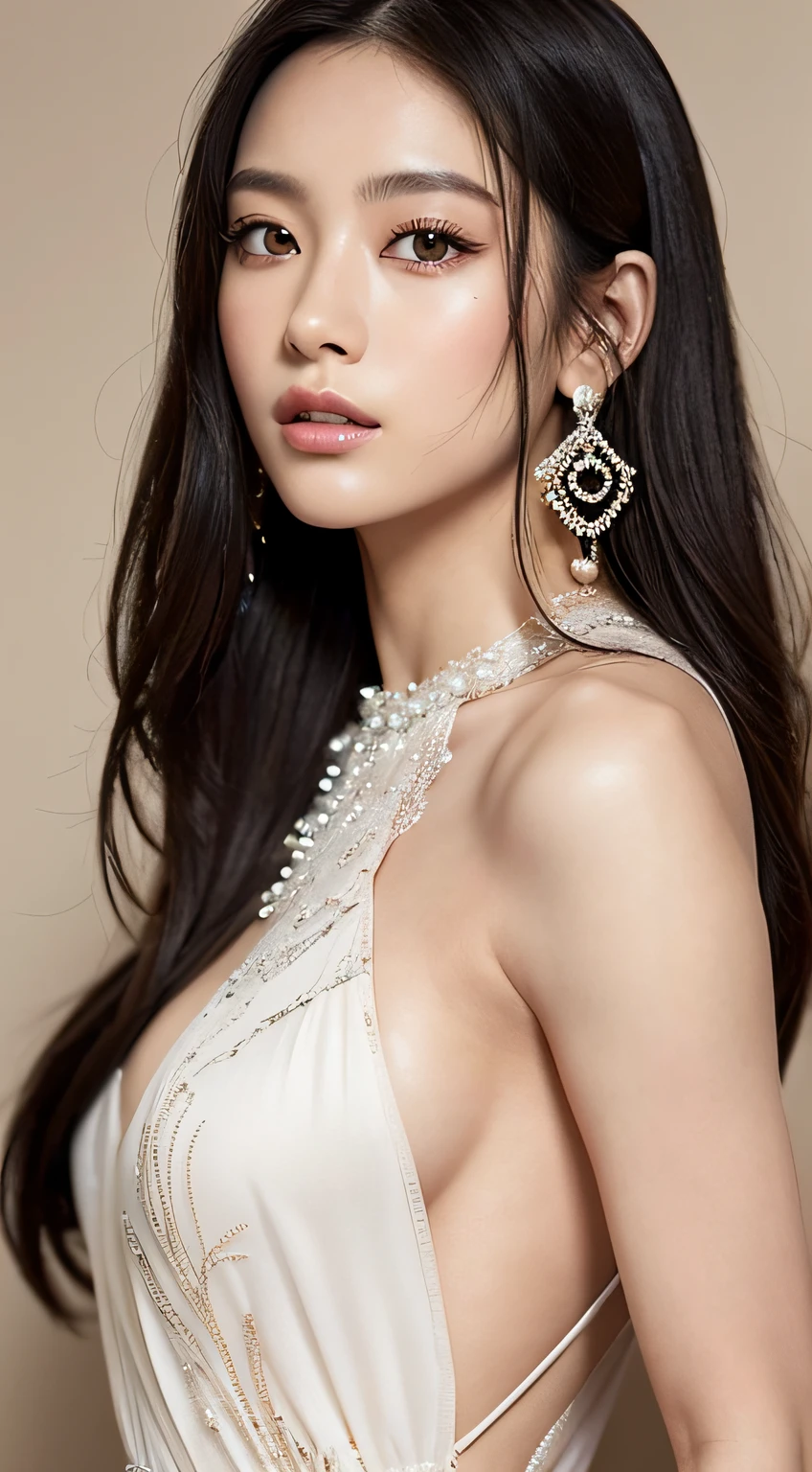 Create and express the best shining composition of the person in a realistic way。((masterpiece))、(((top-quality)))、((ultra-detailliert))、(A hyper-realistic)、(highly detailed CGillustration)、(extremely delicate and beautiful)、Girl a masterpiece、top-quality、Realistic skin feeling、Realistic fabric、We will introduce a realist illustration focusing on the center front of girls with realistic and ultra-detailed eyes.。This is the absolute rule, and the following sentence expresses the image quality。 The greatest painter in human history meets an unparalleled beauty、It is the greatest masterpiece in the history of the Inuiku Ichigo, which depicts the most beautiful figure of a lifetime.。 Create stunning anime artwork that is currently trending on seaStation、Introducing exquisite beauty and seductive aesthetics。jeweled dress