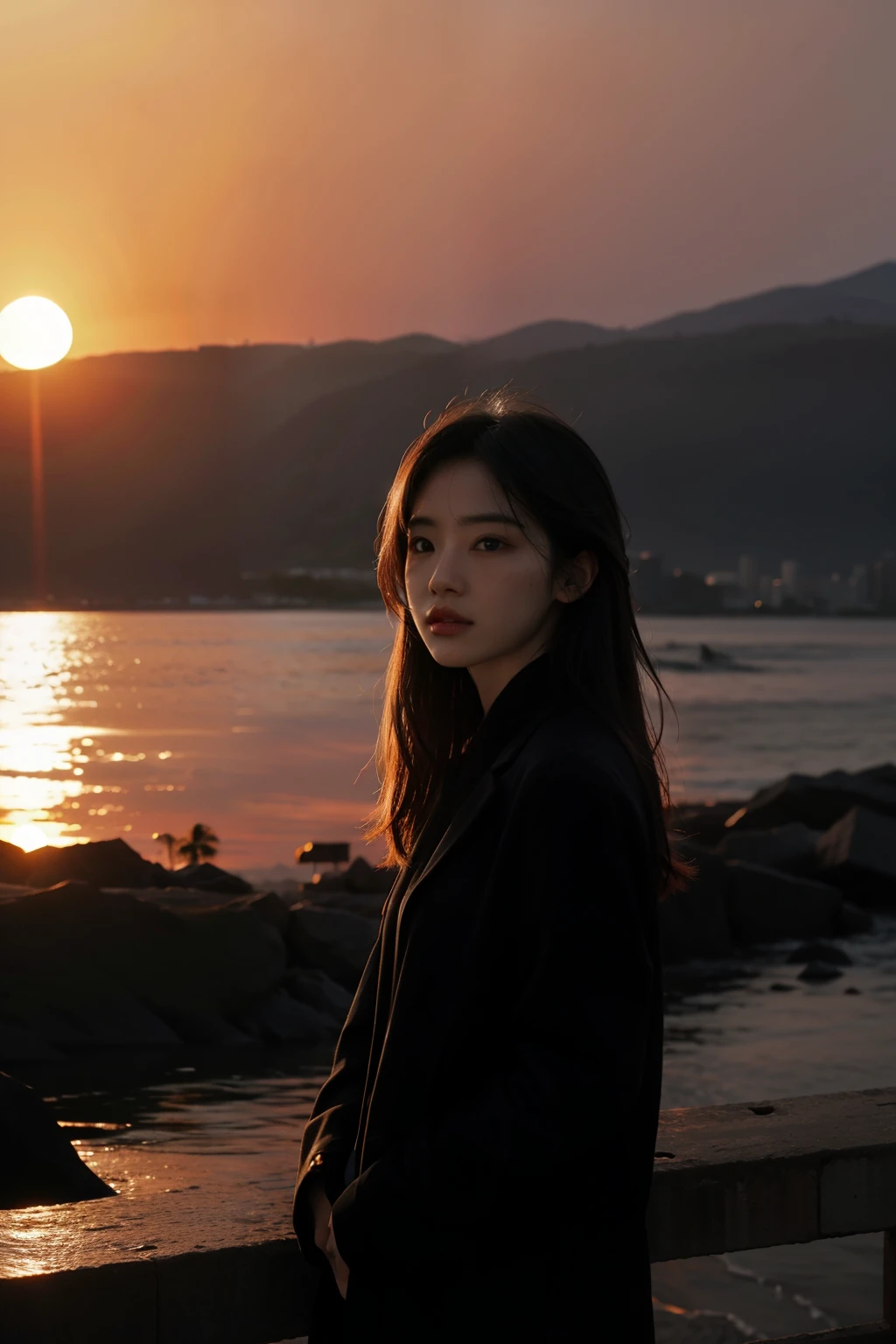 the setting sun, Artistic concept,one girls
