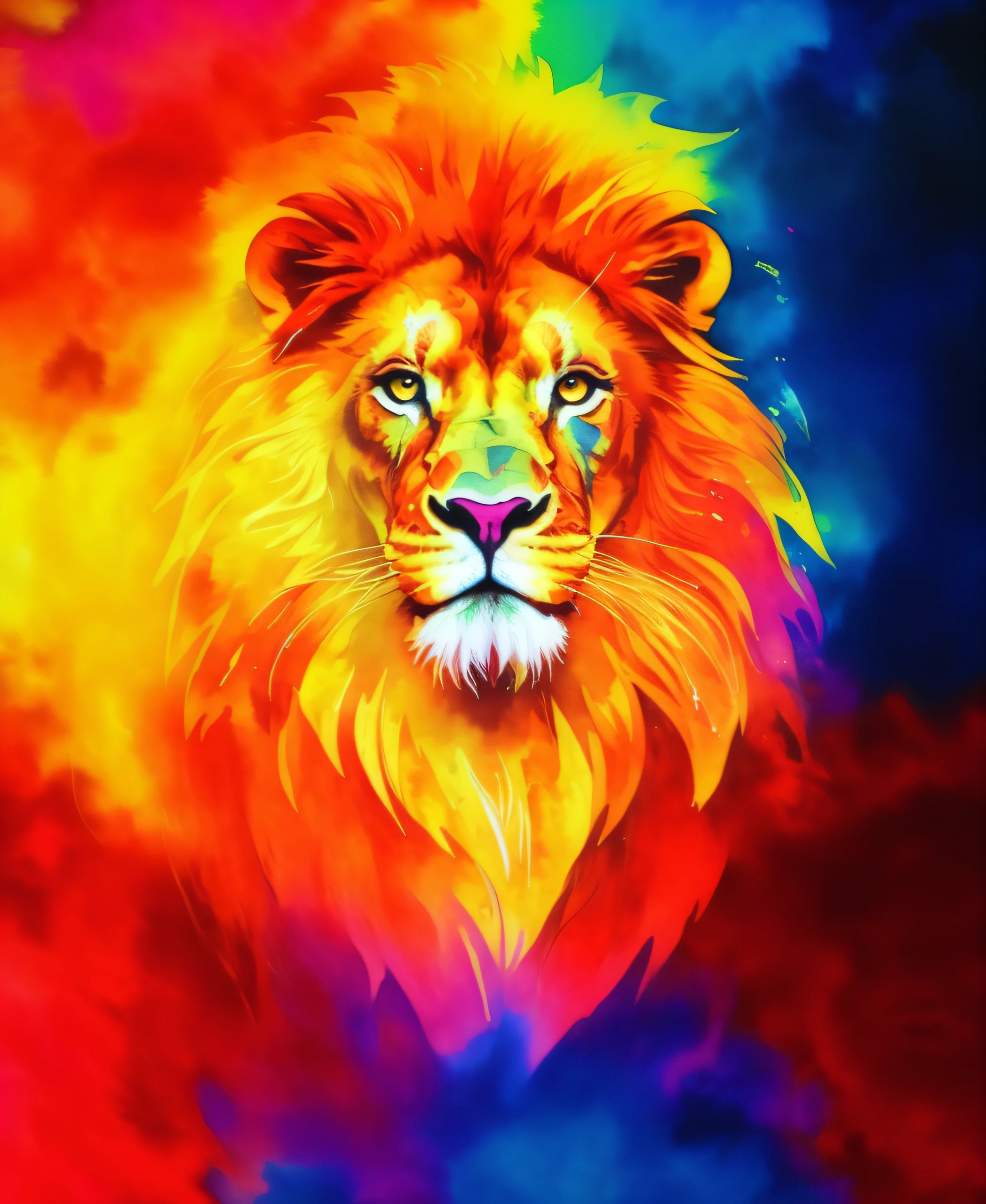 brightly colored lion on black background with watercolor effect, lion head, wallpaper 4 k, wallpaper 4k, painted in bright water colors, prideful look, lion, colorful hd picure, beautiful art uhd 4 k, half lion, fierce expression 4k, with the mane of a lion, amoled wallpaper, digital art animal photo, amazing wallpaper