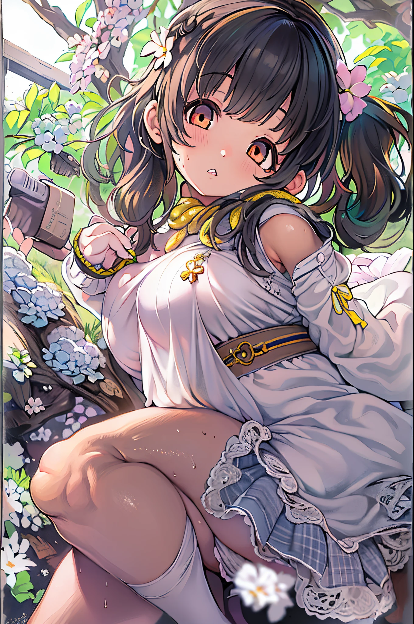photo realistic, (masterpiece,best quality:1.4),(8k,raw photo,photo realistic:1.2), detailed skin, detailed face, ((1girl)),Japanese idol, cute face, , Not Safe for Work, (raw photo, photo realistic: 1.2), ALL Nudi-ty, nudi, (((NO panties))),nipp-les, Open twat, anus, went, (((hair of pubis, Not safe for work))), pubisure, frilled japanese clothes, RED frilled hakama short skirt, frilled, White frilled legwear, ankle boots, frilled choker, amulet, wrist cuffs, sash, frilled reg garter, (((No cloth))), cape, (((Holding a cute magic wand))), heart ring, ((long hair)), light brown hair, braid, brown eyes, straight hair, little girlld, petite, cute, happy, medium breasts, small nipp-les, (((sitting spread legs))), kanzashi, (hairband), (((transparent fake phallus fuck,Not for safe work))), heart shaped pupils, medium bob,((puss juice, Sweat, Sweatdrop)), (((spread puss,Not Safe for Work))), (((ure-thra))), ((uterus)), ((clitoris)), urinates, anus, yumekawa,yumekawaii,pastel color,(wonderland garden:1.3),rainbow, imagination,(no gravity, floating Castle:1.4),heart background, beam of light, glittering ball of light, (water-color),((Multicolored lights)), (((trading card))),