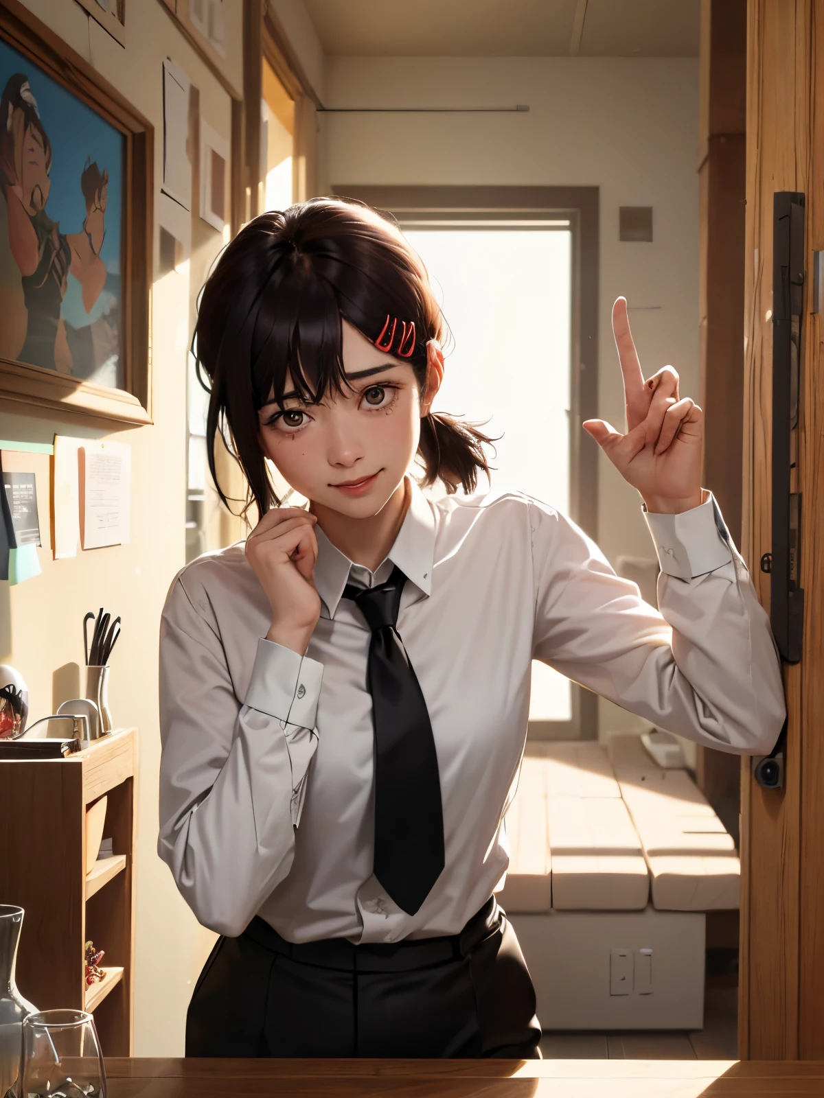 (get used to it, masterpiece, highest quality, Complex),

cinematic lighting、(key light：Front diagonal 45 degrees, fill light、Backlight、Shadow、blue and orange color palette), accurate human body、knowledgeable person、Correct five-finger、cowboy shot, Kyoka Tachibana,

big breasts, 
(Cinematic Digital Artwork: 1.3), High quality, masutepiece, of the highest quality, Super Detail, Illustration, [4K Digital Art]、(Moody lighting:1.2), depth of fields, Bokeh, 4K Solo, (Elite Detective、Police Uniform, policewoman), Stockings, City lights, (gaze at the audience: 1.3), Lips apart, Red lips, Shiny skin, dent in the skin, Best Quality, Ultra High Resolution, (Realism: 1.4),Fingers in someone else's mouth, Open mouth, biting fingers, Finger sucking, licking, tongue, tusk, Tongue out, POV, pov hand, Saliva, tongue、(steam,Sweat), ((a miniskirt)), Interrogation room、darkened room、Stainless steel desk and pipe chair、Katsudon and lighting on the desk、Cuffed、(((Looking up angle)))