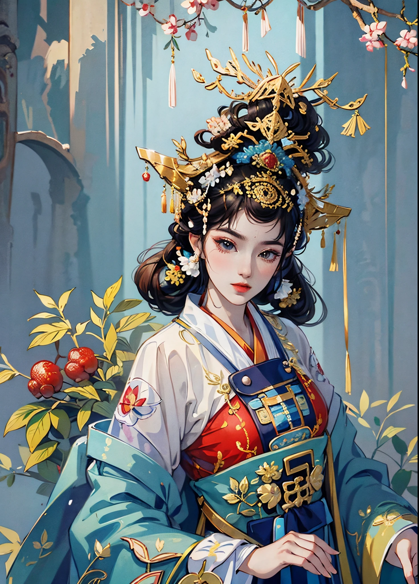 one-girl, Ancient Chinese clothing,Wolfberry-like hairpin, Side face, rays of sunshine, Clear face, Clean white background, tmasterpiece, super detailing, Epic composition, hyper HD, high qulity, extremely detaile, offcial art, Uniform 8k wallpaper, super detailing, 32k --auto --s2