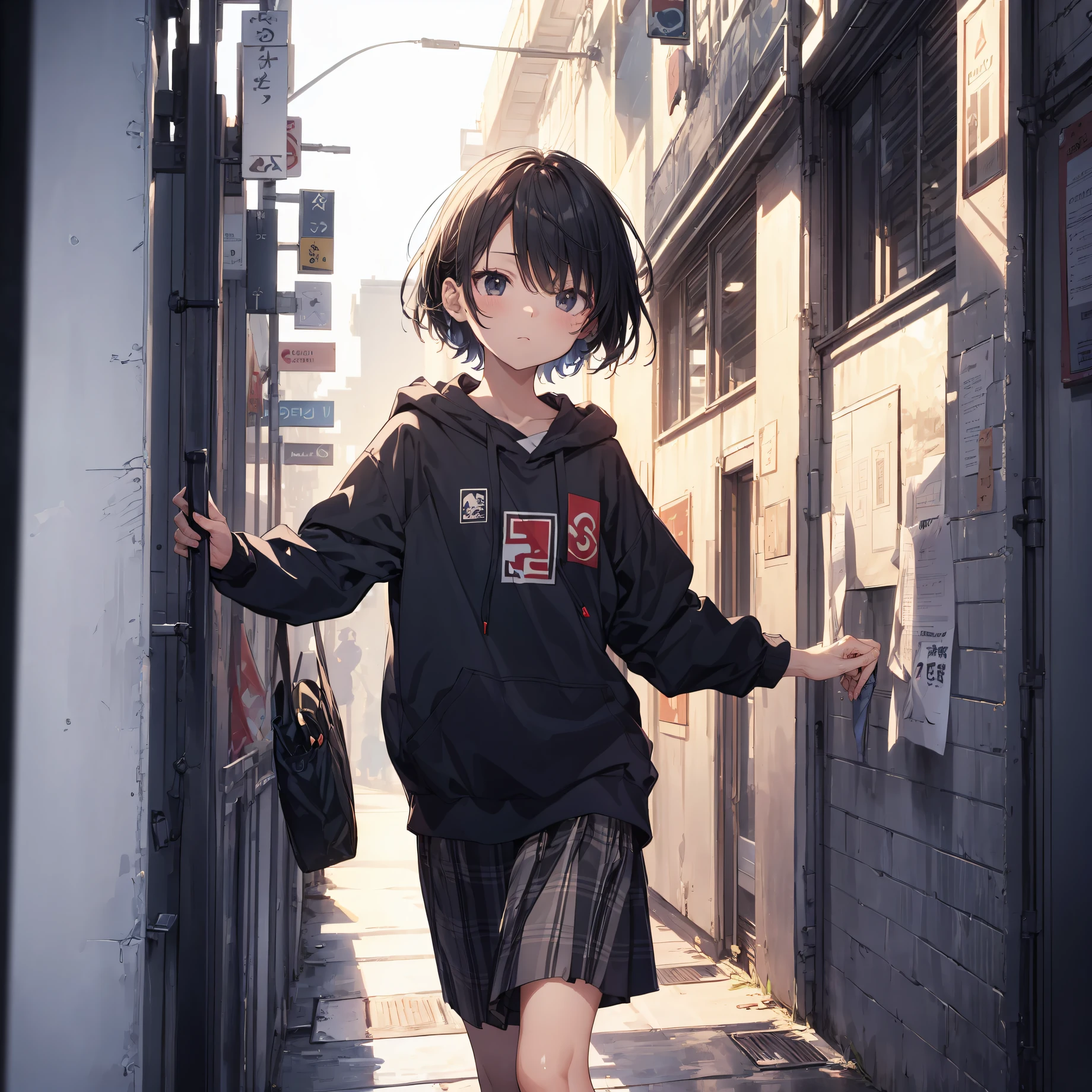 God quality,  anime moe artstyle,best anime 8k konachan wallpaper,badass anime 8k,perfect anatomy, (Please draw a girl walking sleepily to school. ),break, 1girl, (Solo,Loli,child,13-year-old:1.3),a junior high school student, androgynous charm, (Very Short hair), Full limbs, complete fingers,flat chest, Small butt, groin, Small eyes,finely 8k detailed beautiful black eyes,disgusted eyes, school Uniform, in the School commute route. break,ultra-detailed,high resolution,super detailed skin, professional lighting, (cool  illustration:1.2),