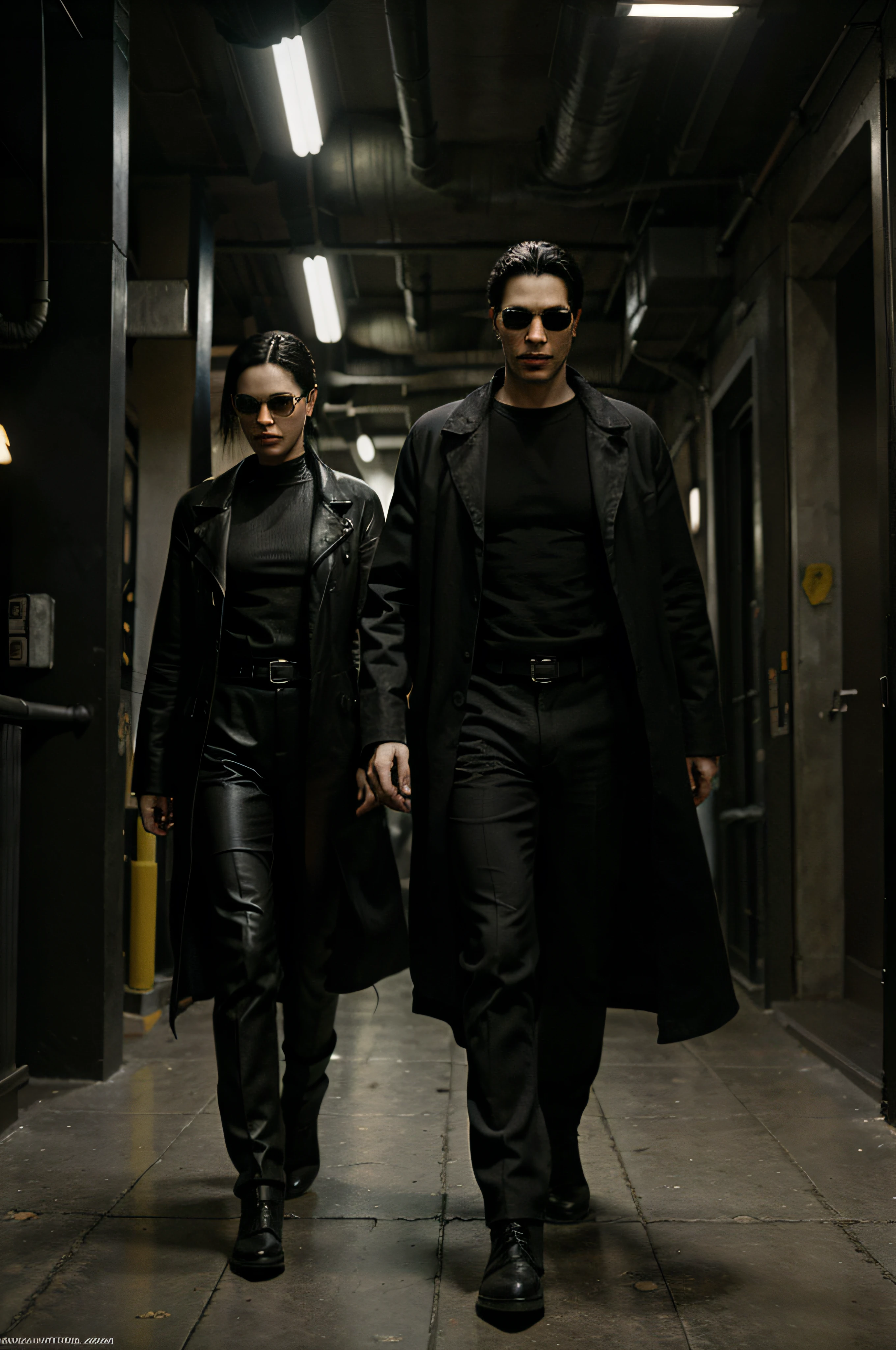 create a single color artwork depicting the famous scene from movie 'The Matrix'