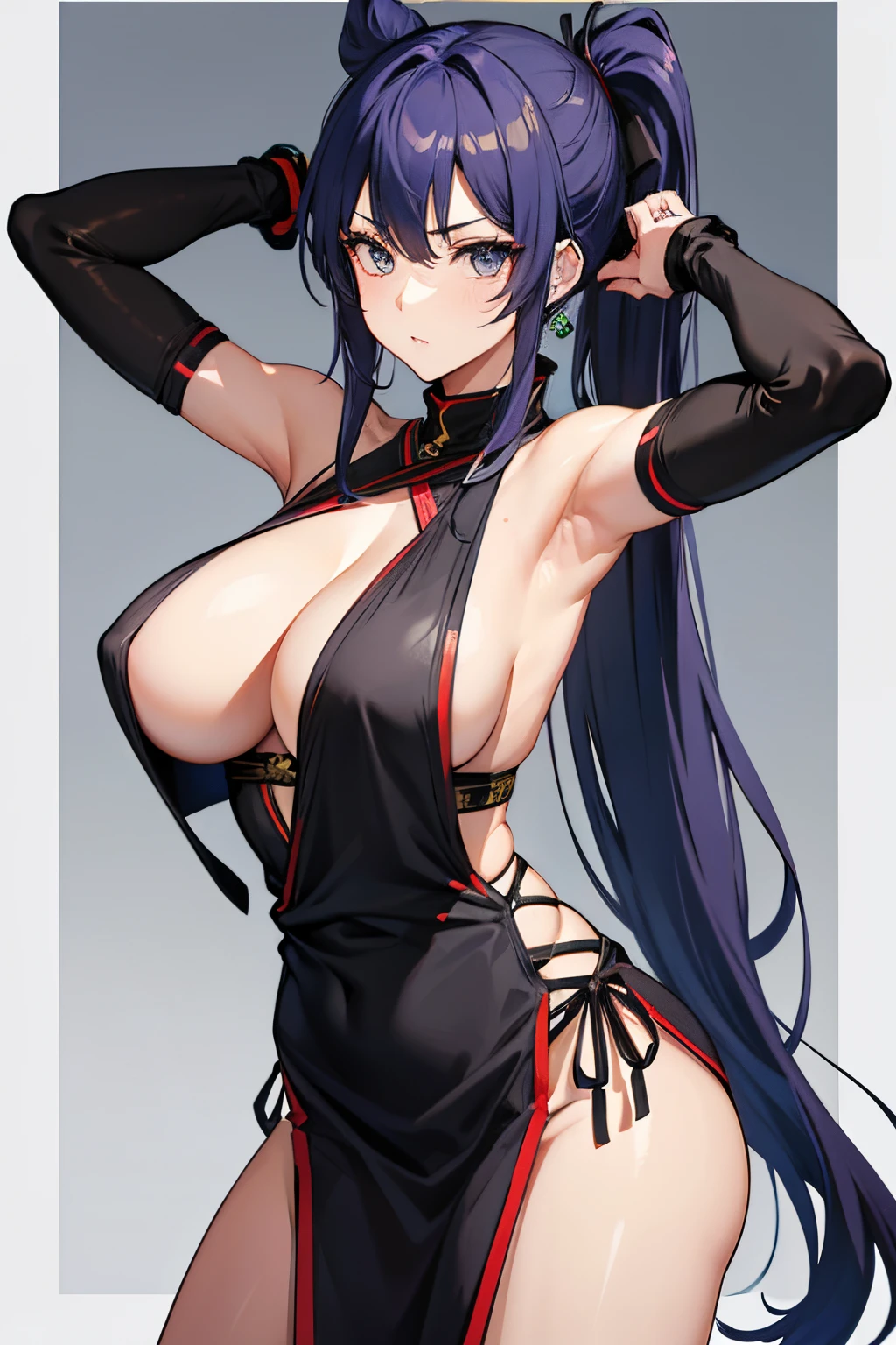 female ninja、Bare arms、A sexy、Long hair、Exposed cleavage