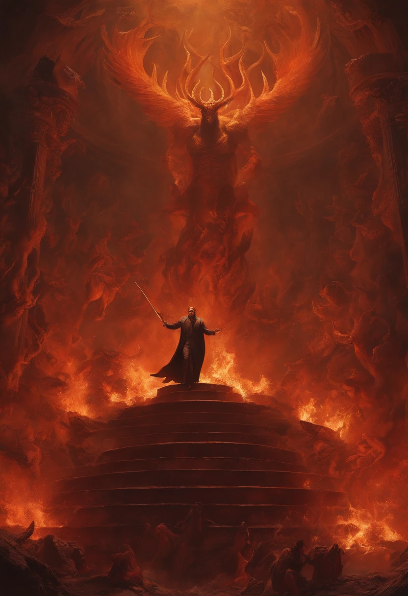 Lucifer in a mystical cage in hell, scary, epic, apocalypse, very detailed, Greg Rutkowski, Jesper Ejsing, Jean Ansell, Justin Gerard