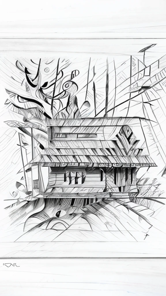 zendoodle style is beautiful (tree house), ((((contour , pencil drawing by Kandinsky)))), hd octane rendering, plotter, trend on artstation
