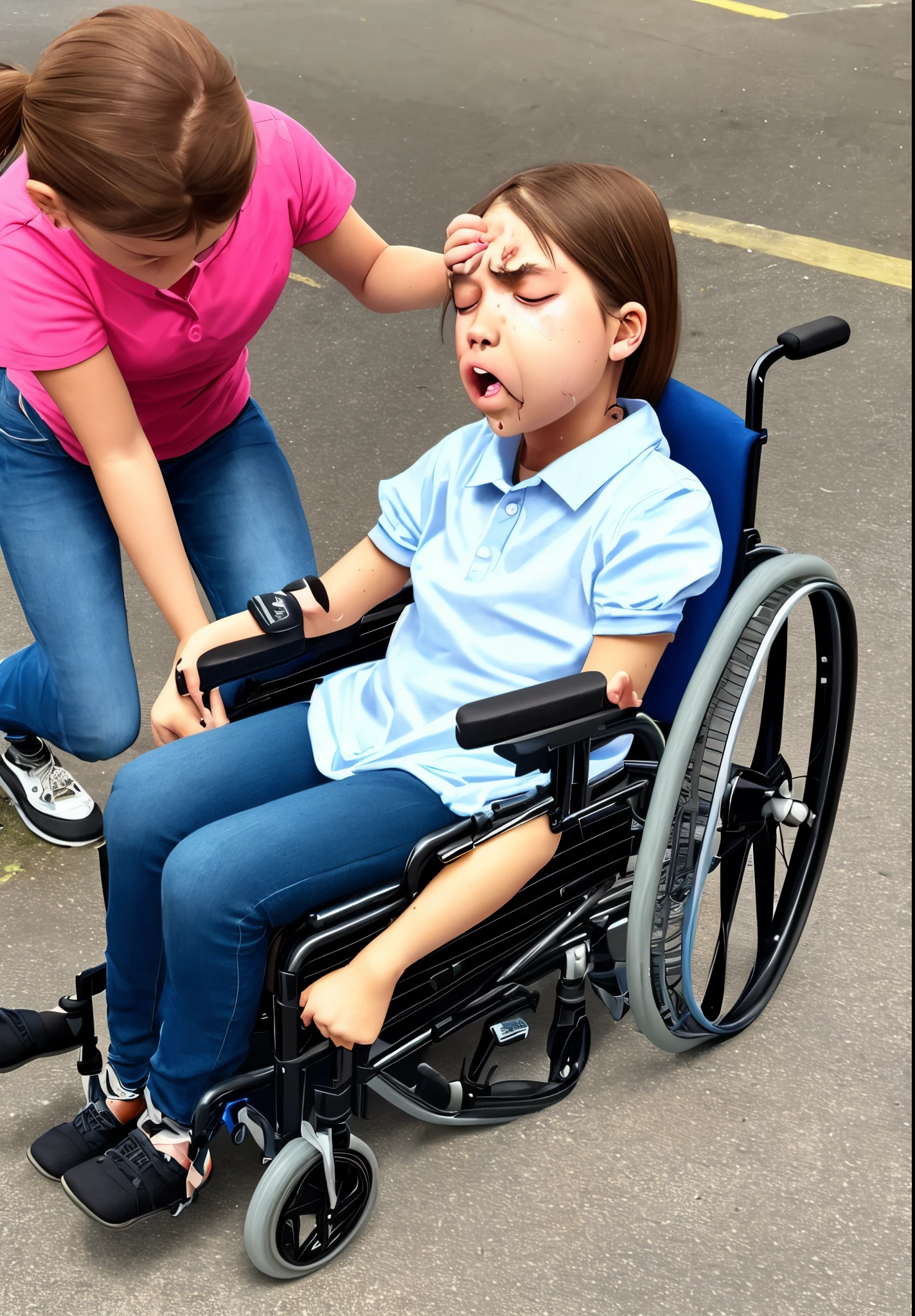 Girl vomits while in wheelchair