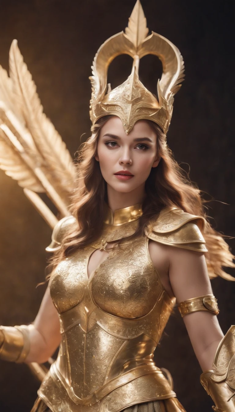 gold saint of Sagittarius, surreal art, full body shot, (best quality, 4k, 8k, highres, masterpiece:1.2), ultra-detailed, (realistic, photorealistic, photo-realistic:1.37), shining gold armor, intricate details, majestic presence, dynamic pose, intense expression, celestial background, ethereal lighting, vibrant colors, (fantasy, dreamlike), starry halo, golden arrows