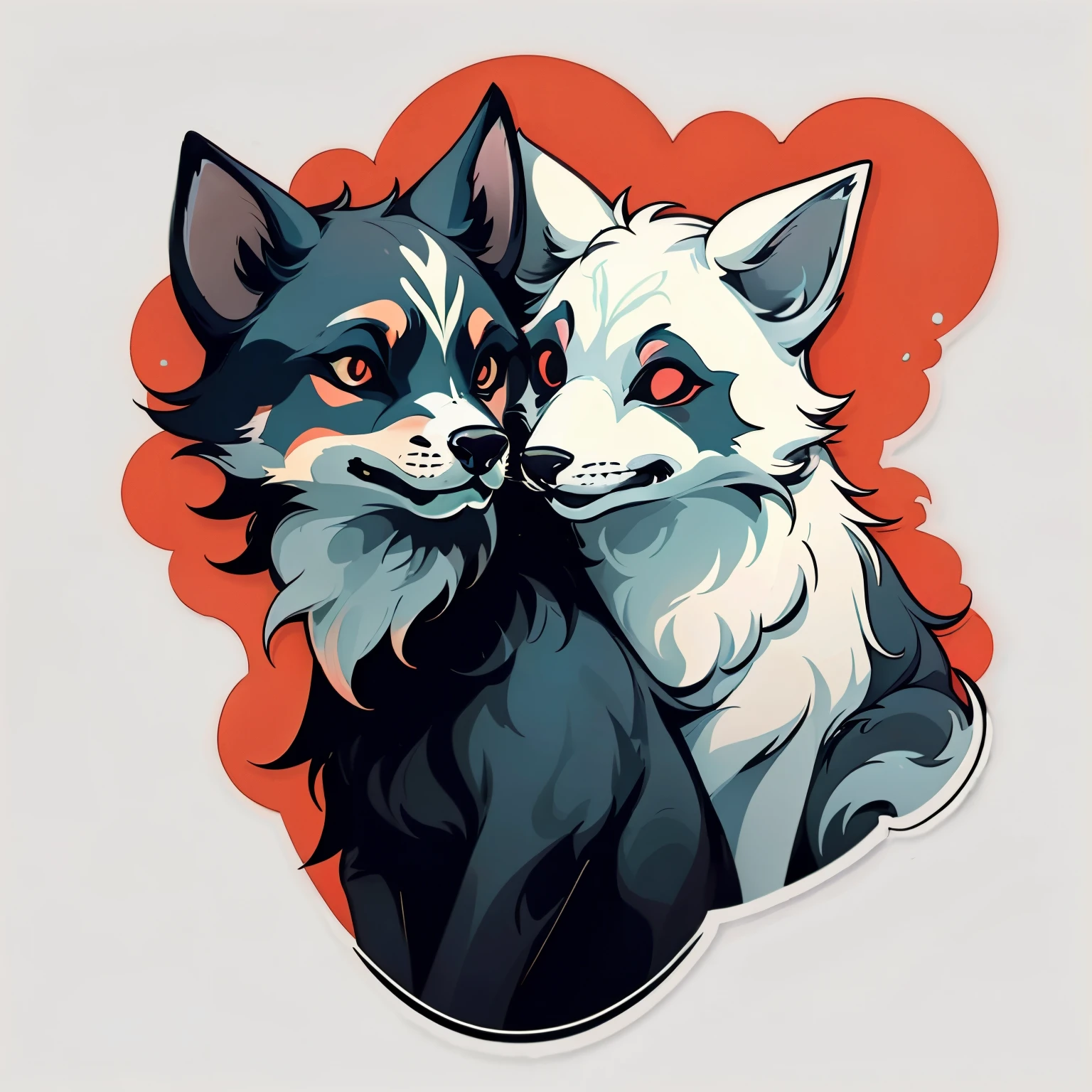 (best quality, masterpiece:1.2), beautiful, detailed wolf portrait, simple background, black and red color scheme, stickers