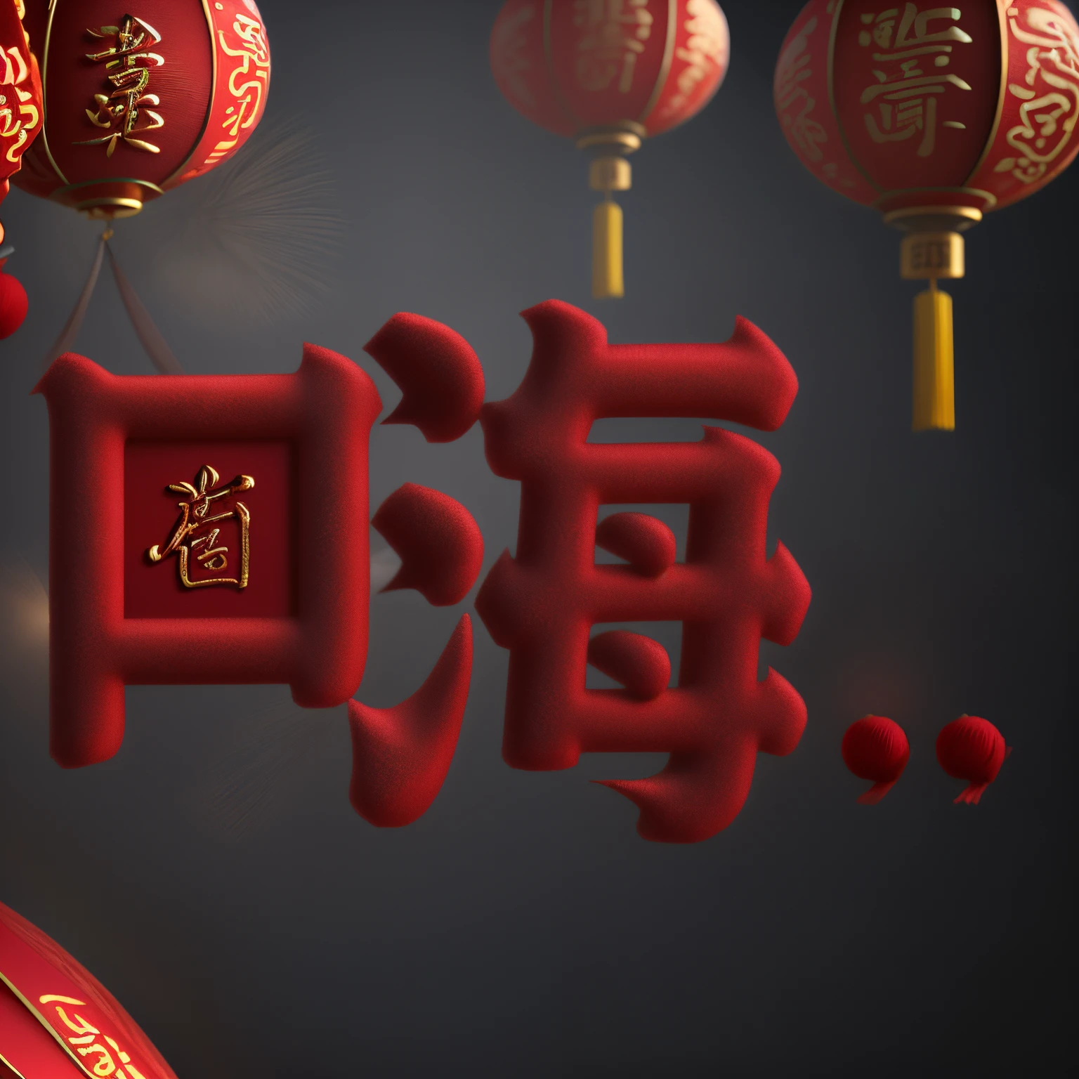 The Chinese characters,3D,Chinese New Year atmosphere,Velvet texture,Cinema lenses,highly accurate