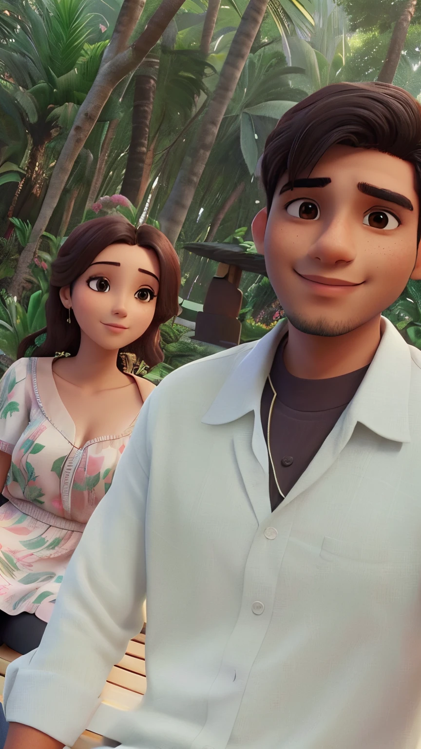 there is a man and woman sitting on a bench in the park, facebook post, profile pic, jayison devadas, lovely couple, in love selfie, profile picture, in jungle forest, in jungle, selfie photo, profile image, in jungle forest !!!, profile photo, viral post, jungle