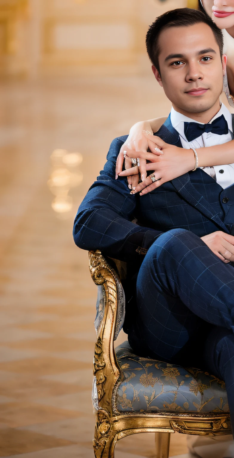 They were sitting on chairs together and taking pictures., sitting on a grand staircase, Capture portraits in detail, wedding photo, By Emma Andijewska, The gestures are breathtakingly elegant., By Julia Pishtar, portrait shot, an elegant couple, sitting on the tip of a man's finger, Take close-ups, shot with canon eoa 6 d mark ii